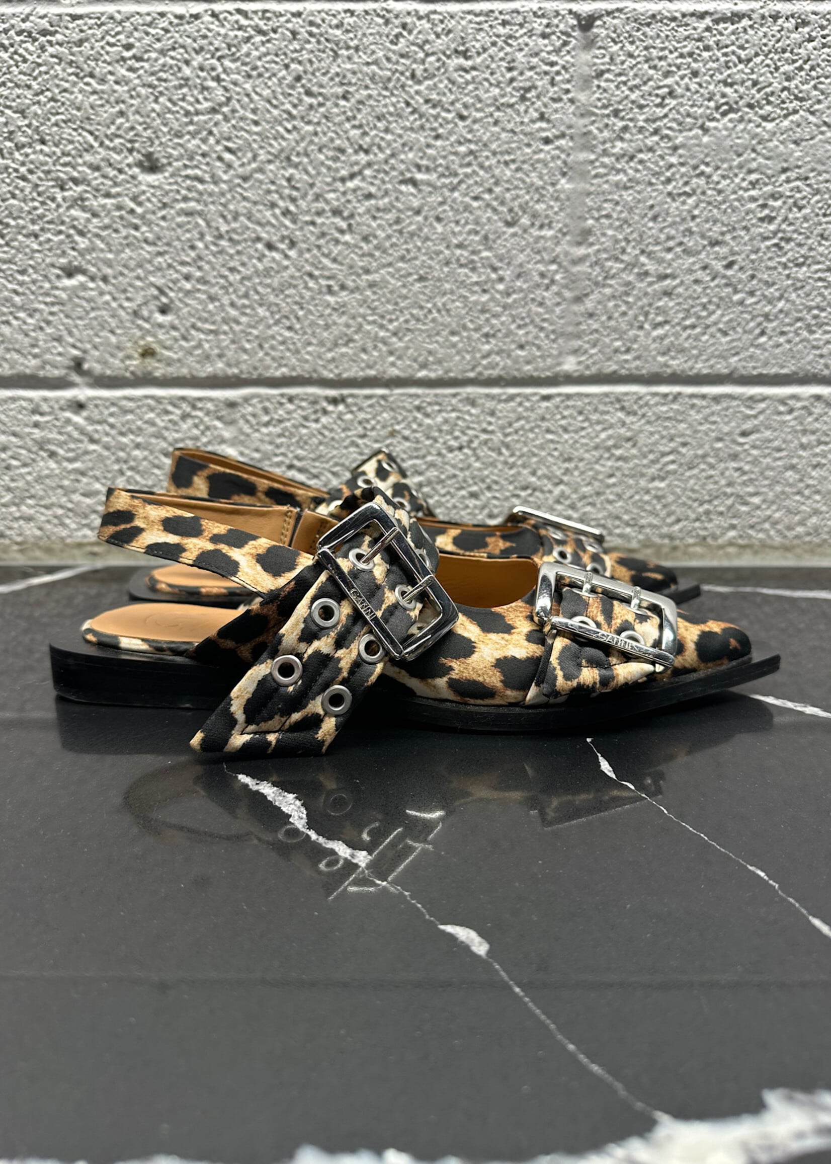 Ganni Leopard Slingback Flats 37/7