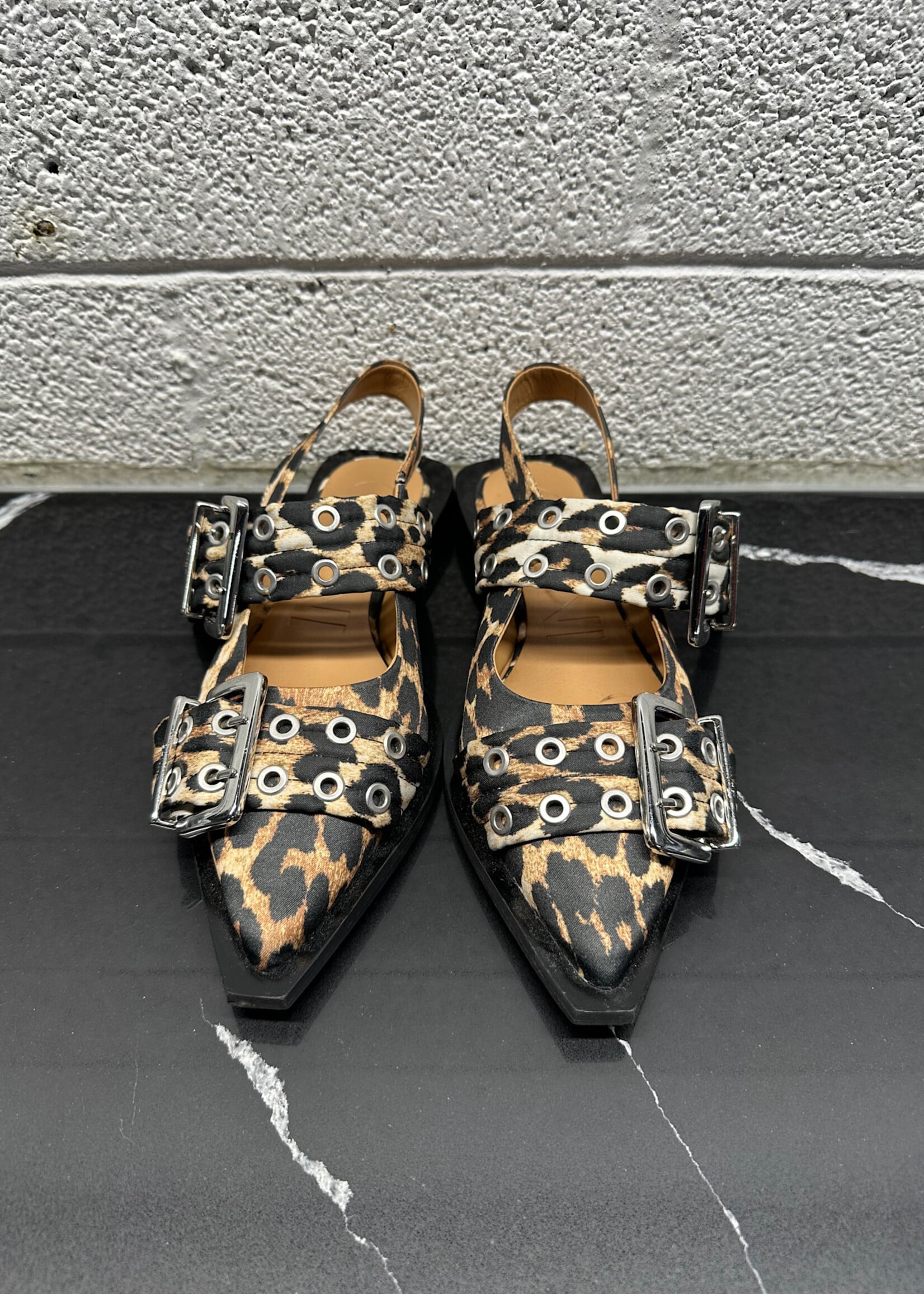 Ganni Leopard Slingback Flats 37/7