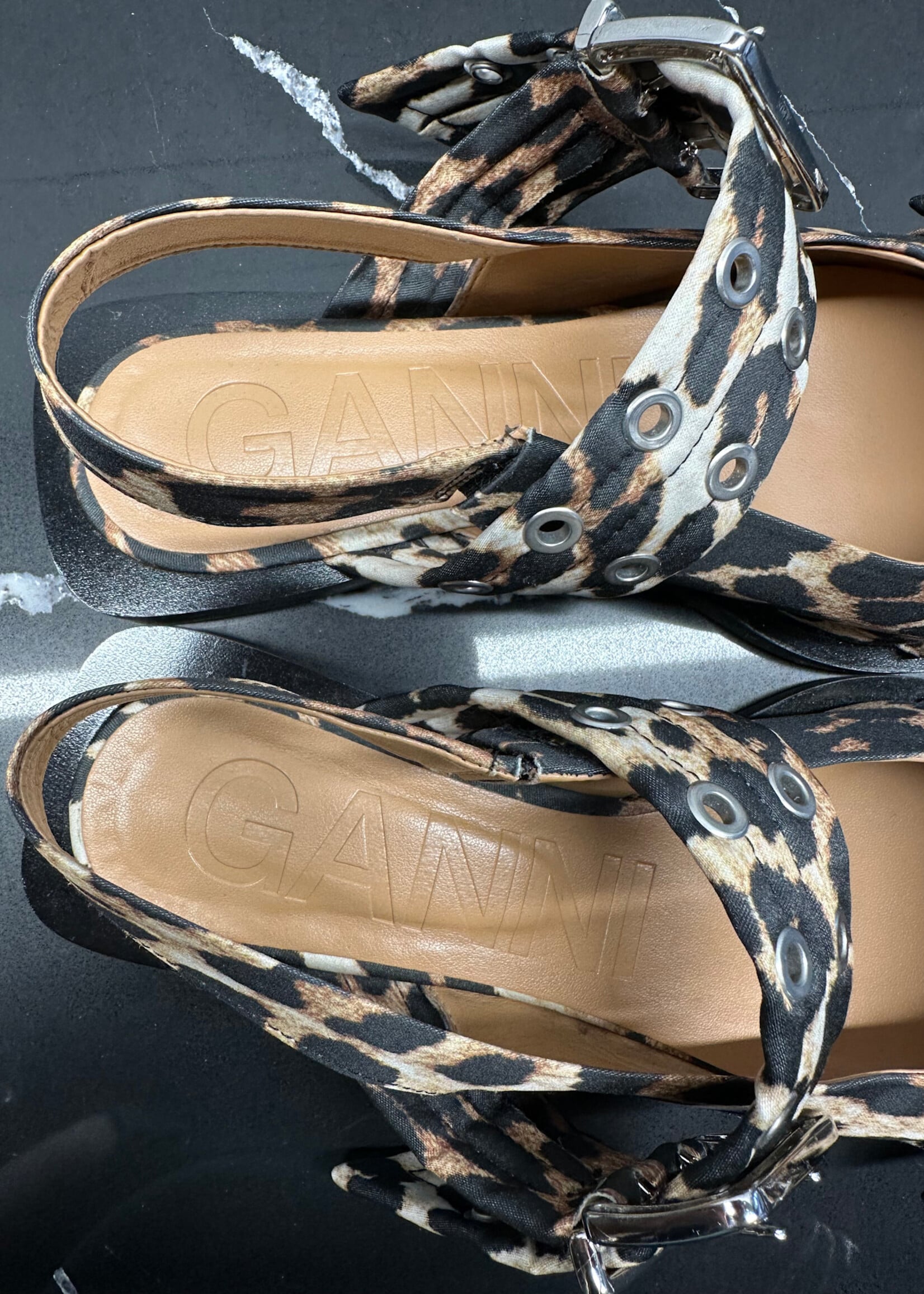 Ganni Leopard Slingback Flats 37/7