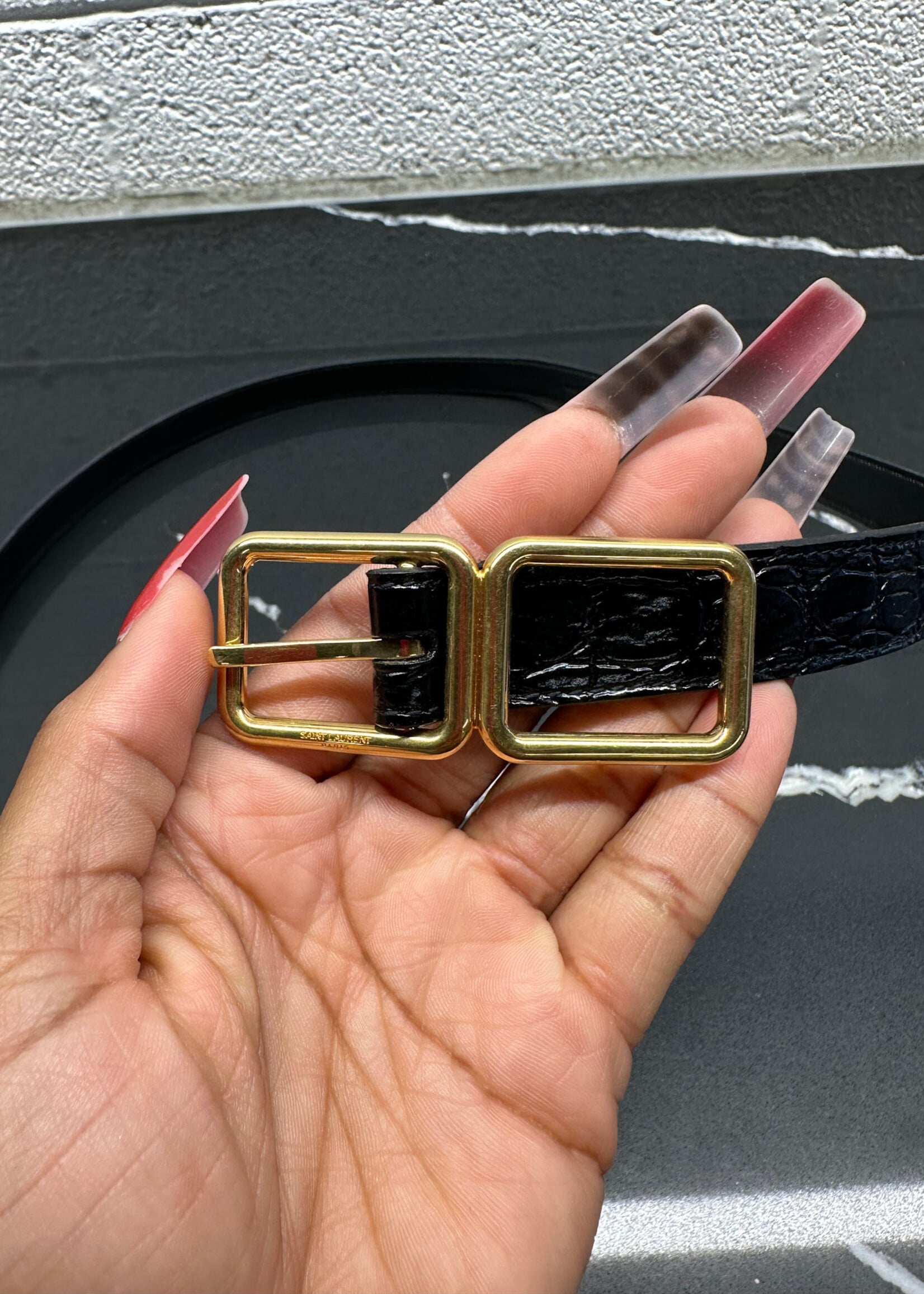 Saint Laurent Gold Square Buckle Belt