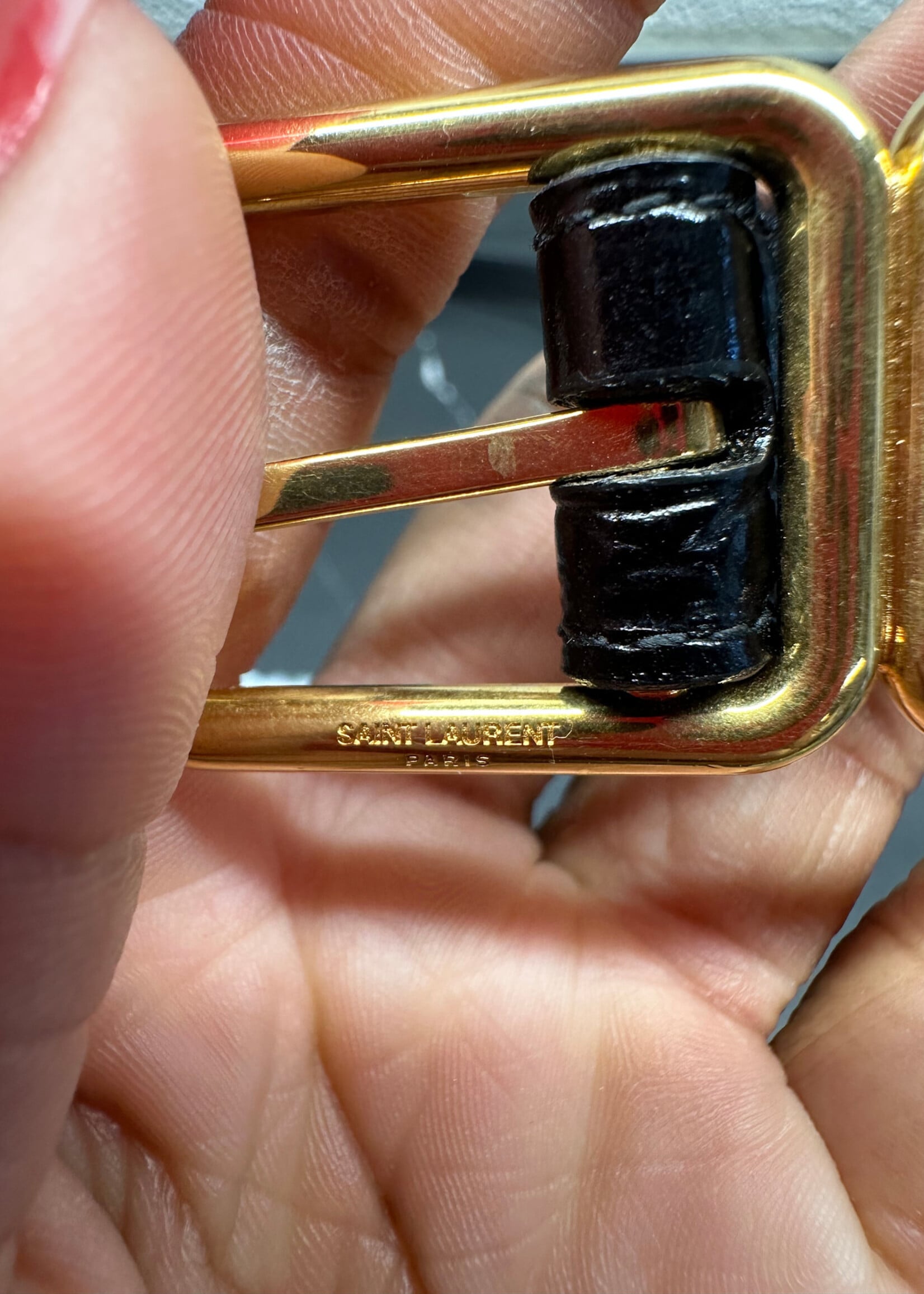 Saint Laurent Gold Square Buckle Belt