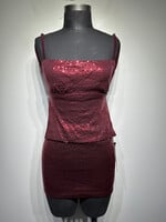 Edikted 2PC Red Sequin Skirt Set XS