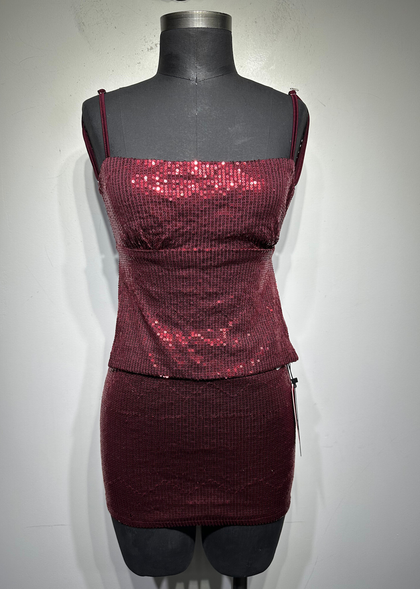 Edikted 2PC Red Sequin Skirt Set XS