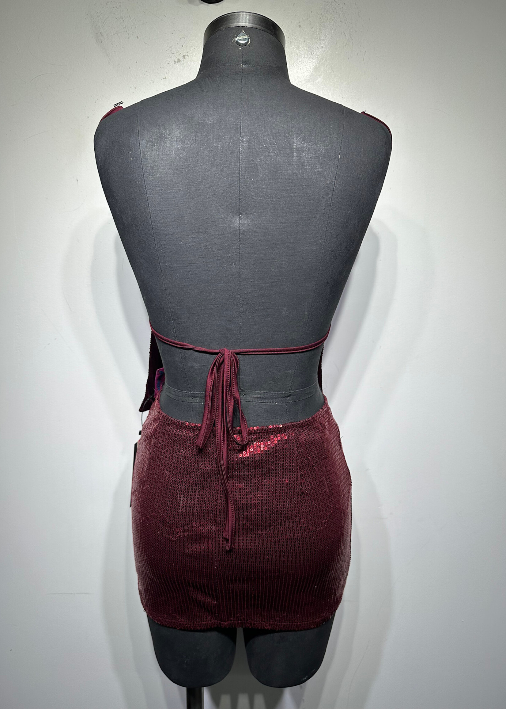 Edikted 2PC Red Sequin Skirt Set XS