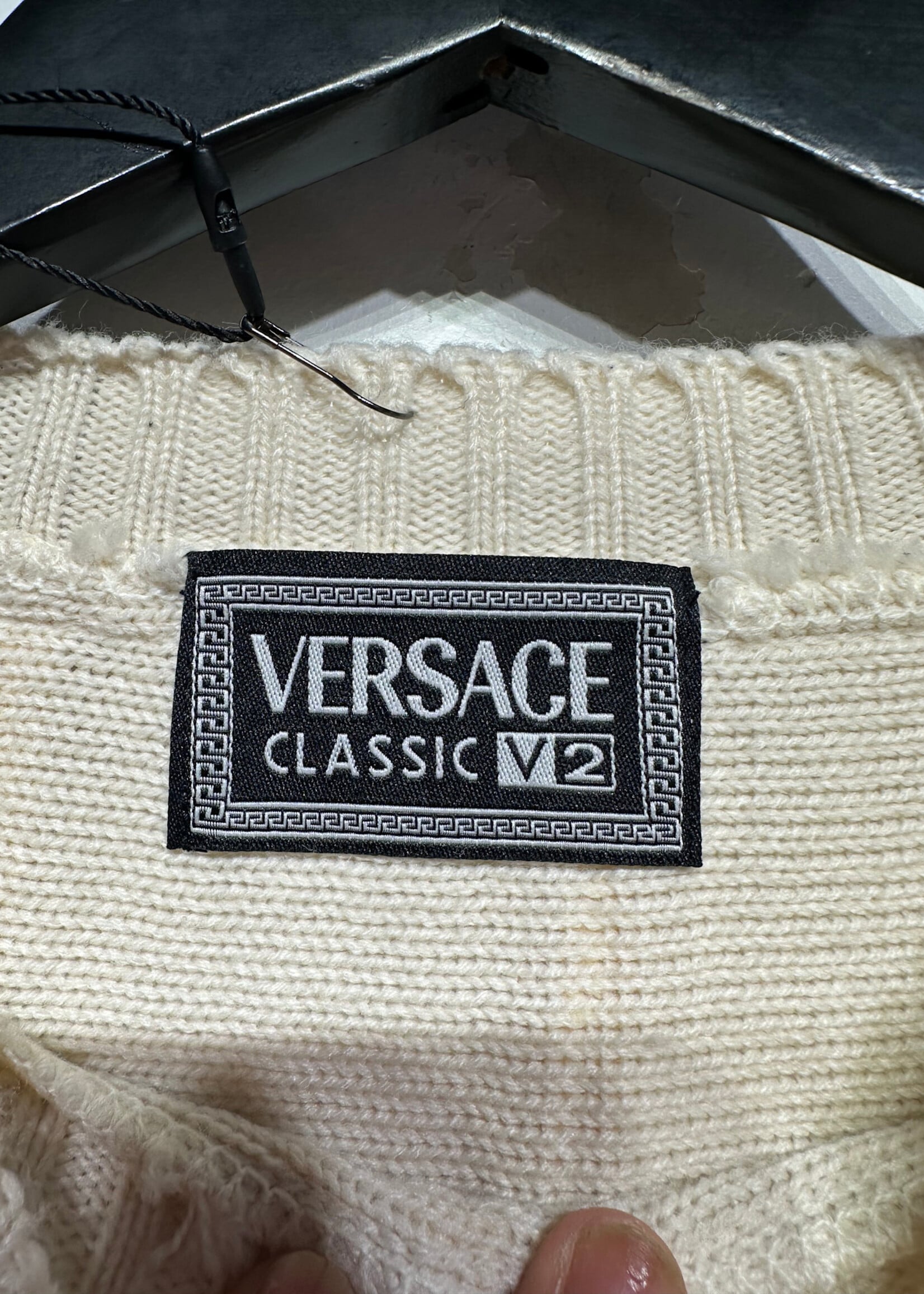 Versace V2 90s Crème White Textured Sweater L