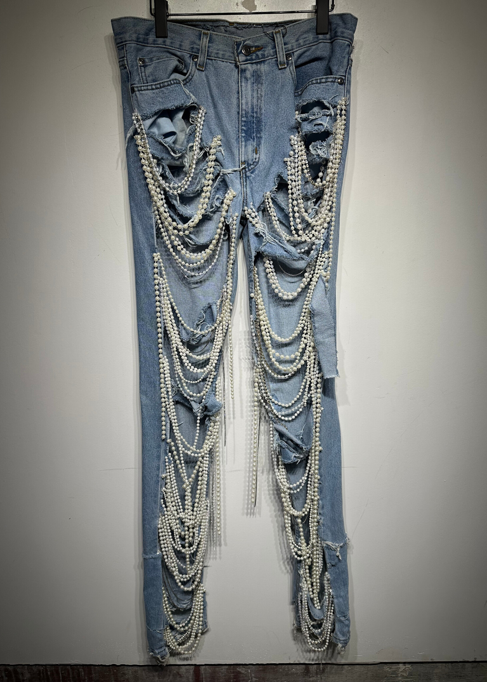 Reworked Pearl Strand Jeans Fem 32