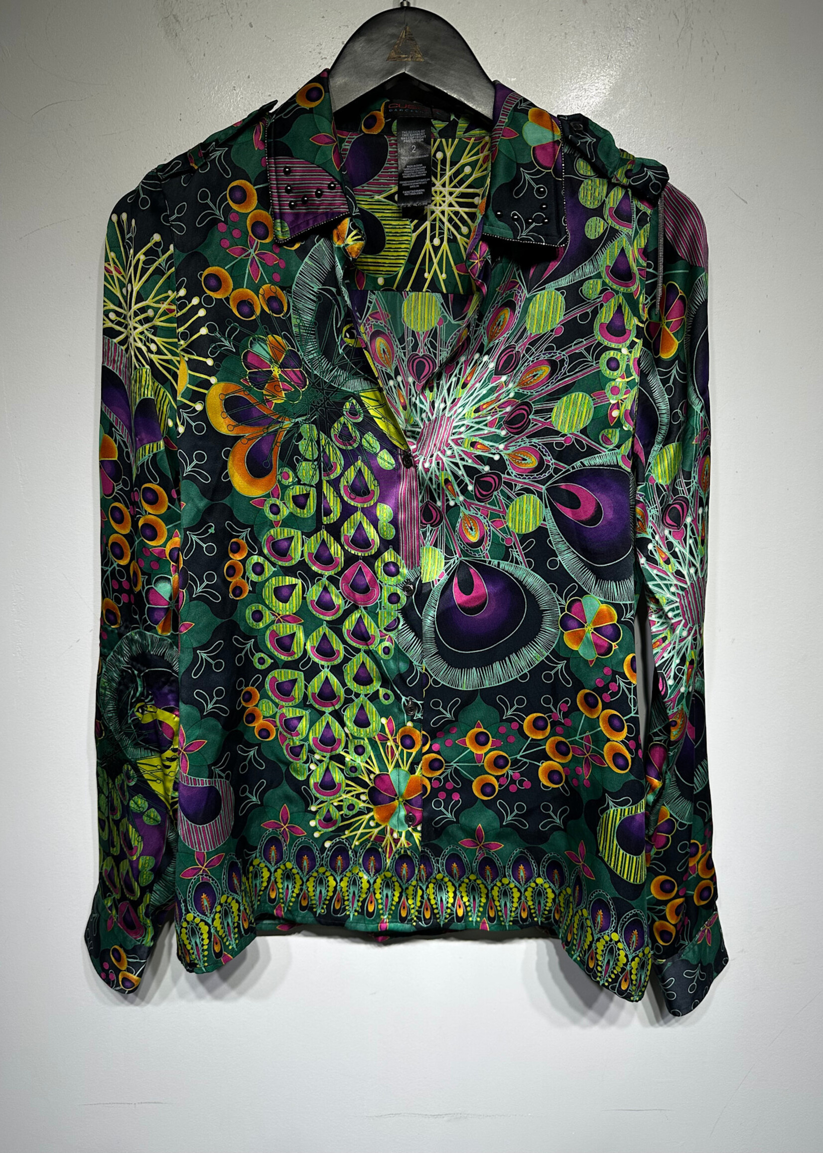 Custo Peacock Print Silk Blouse S