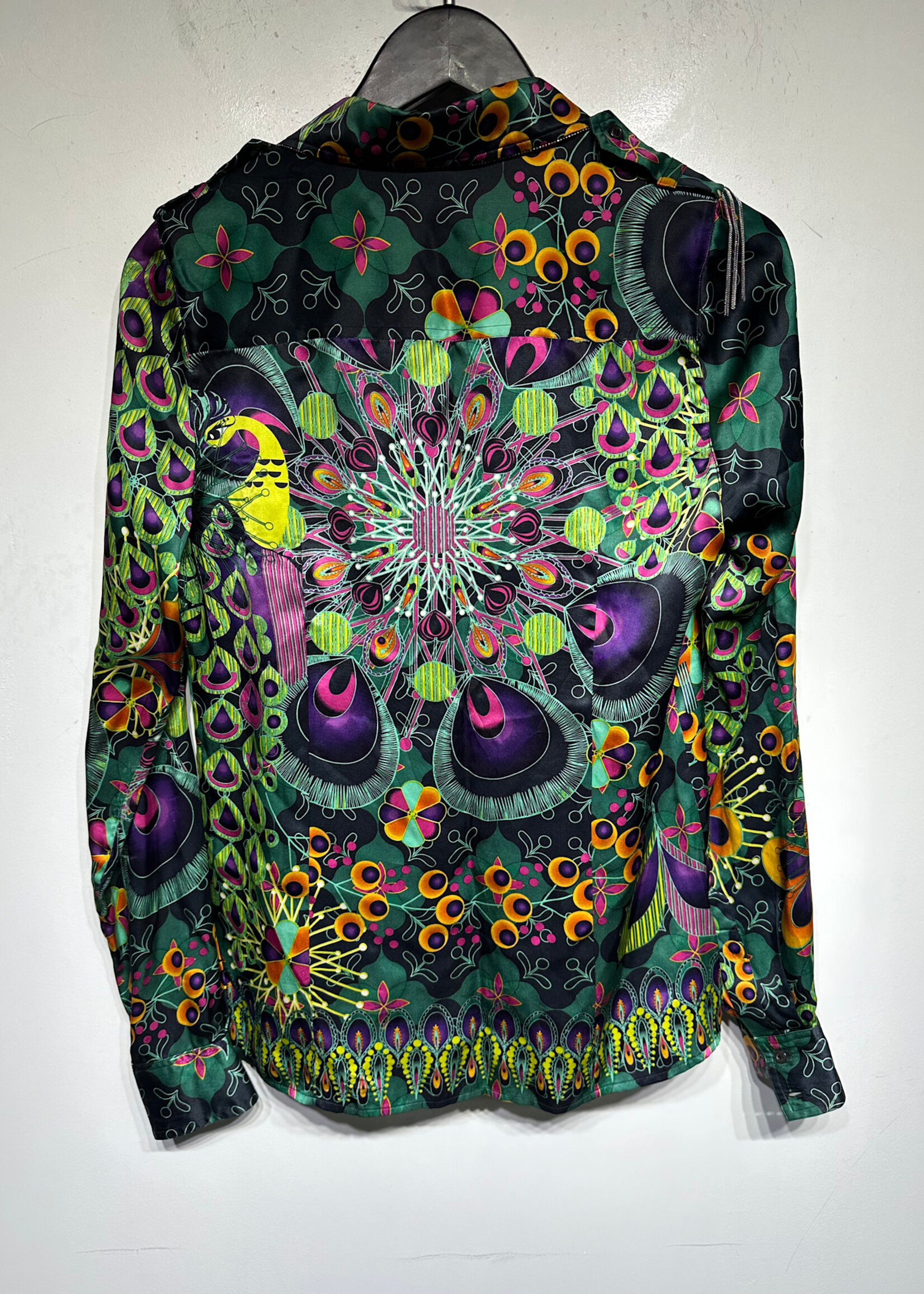 Custo Peacock Print Silk Blouse S