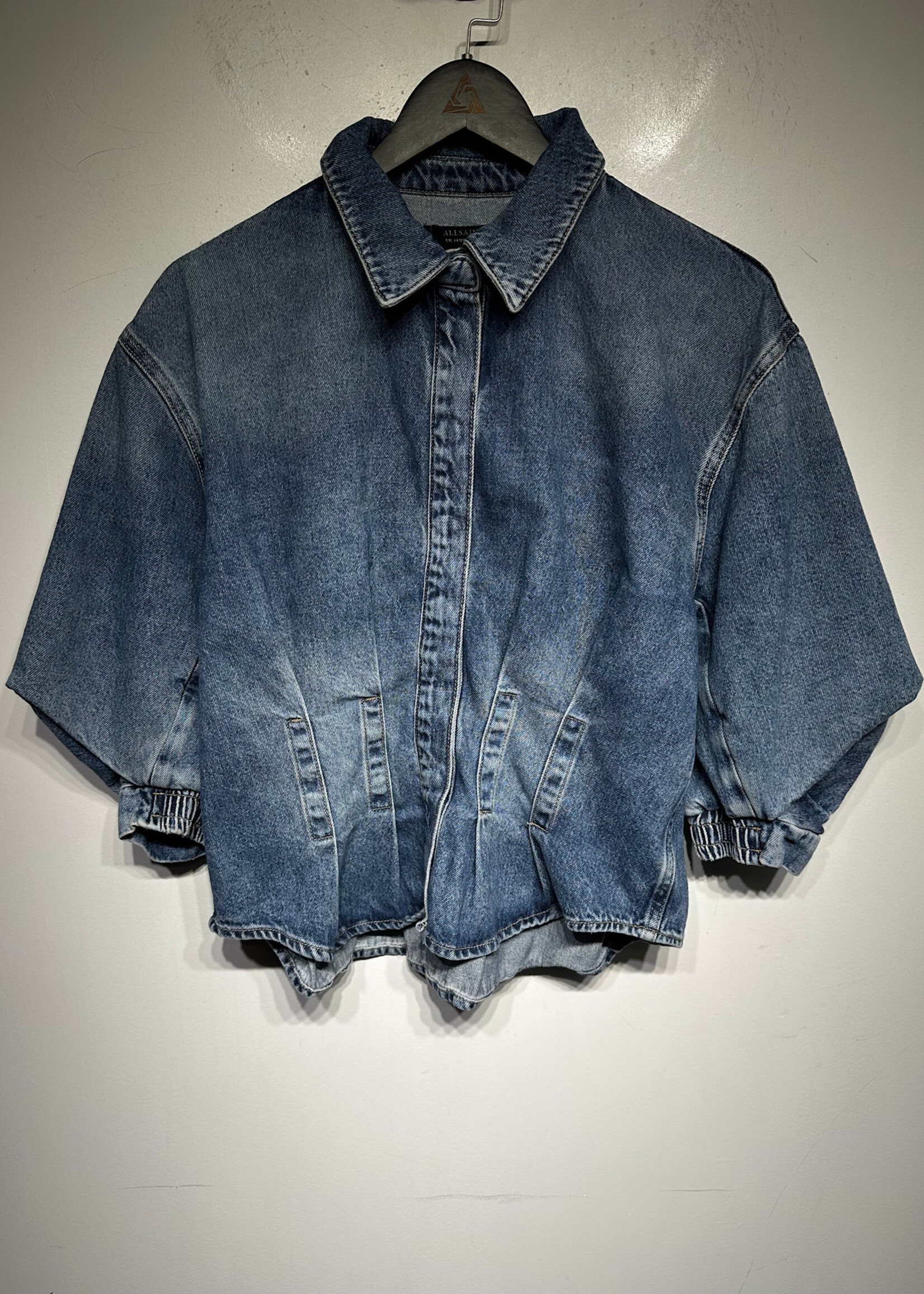 Allsaints Denim Pleated Blouse L Fem