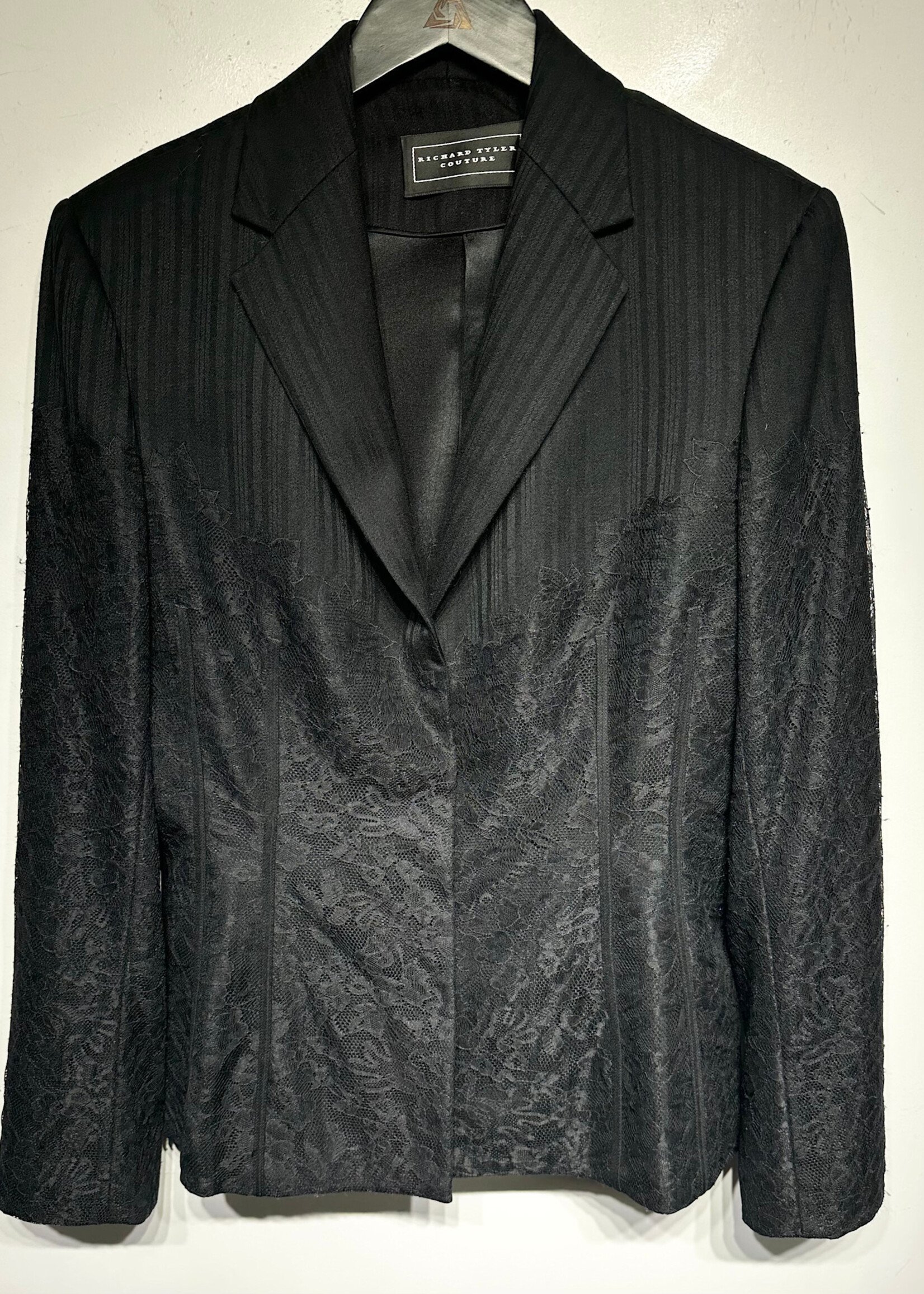 Richard Tyler Couture Lace Detail Black Blazer L