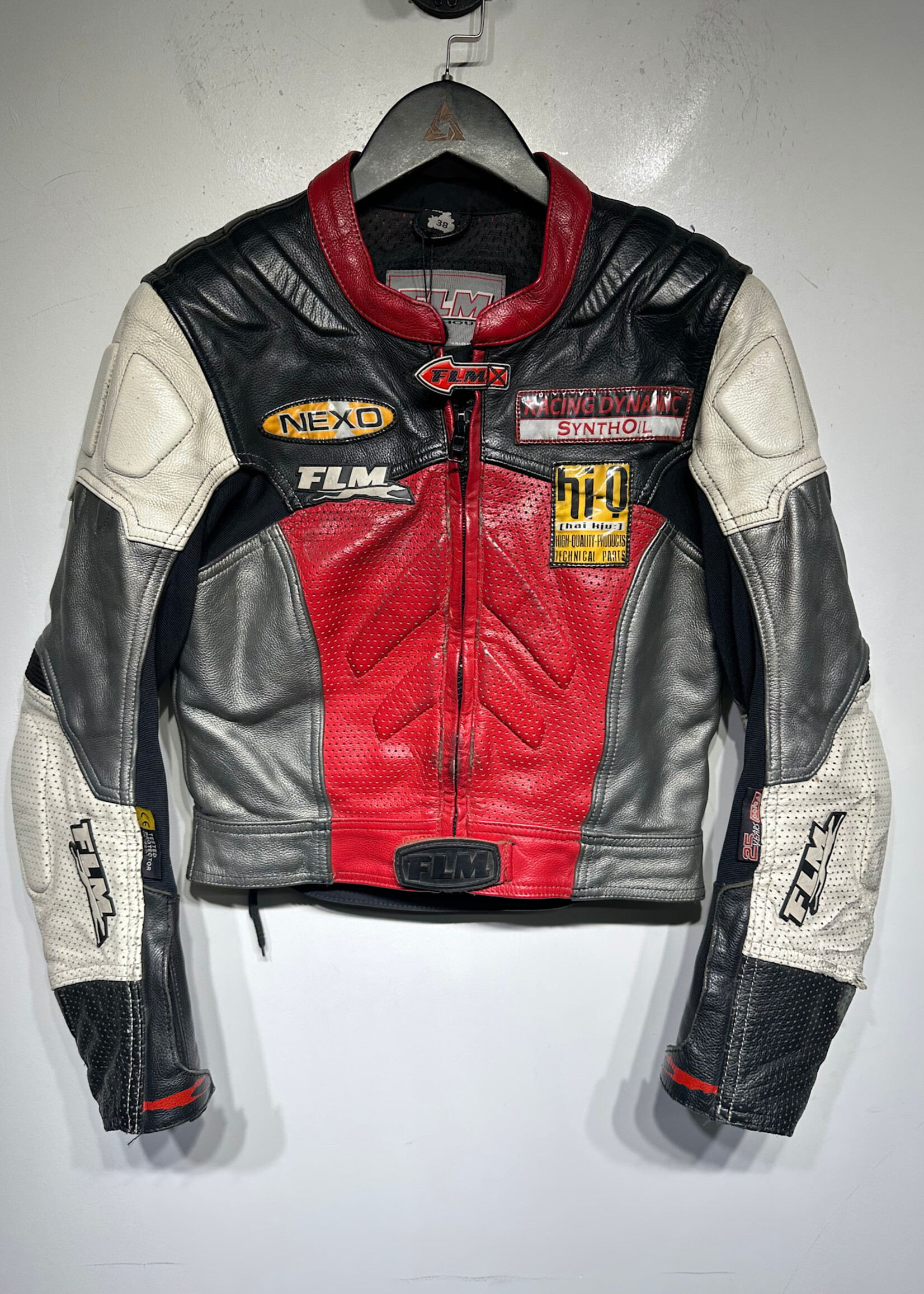 FLM Red Black Biker Jacket Fem S