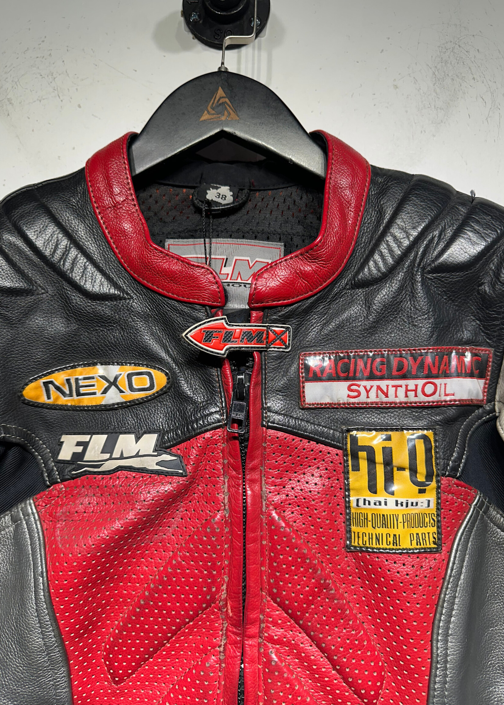 FLM Red Black Biker Jacket Fem S