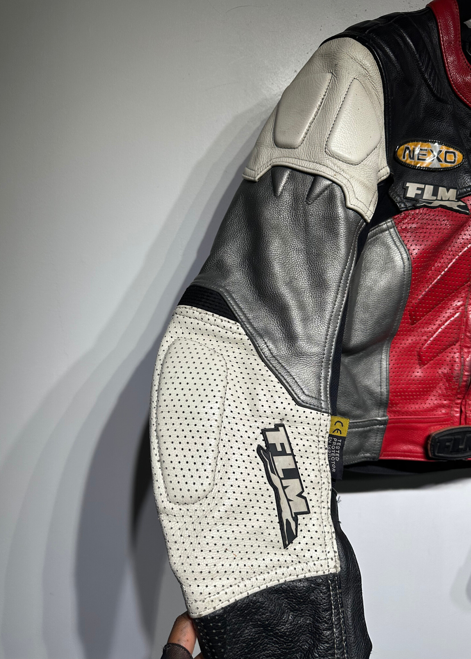 FLM Red Black Biker Jacket Fem S