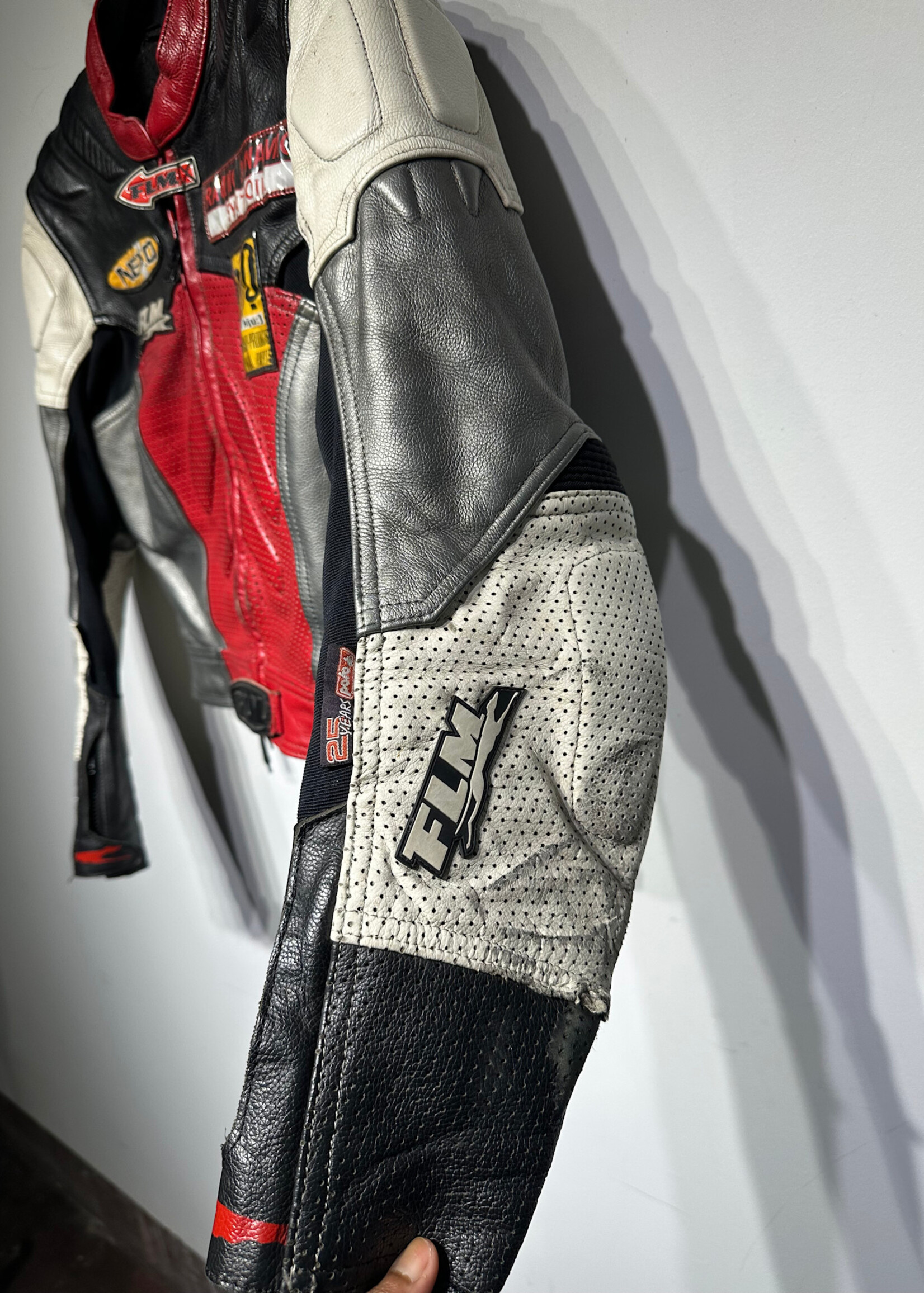 FLM Red Black Biker Jacket Fem S