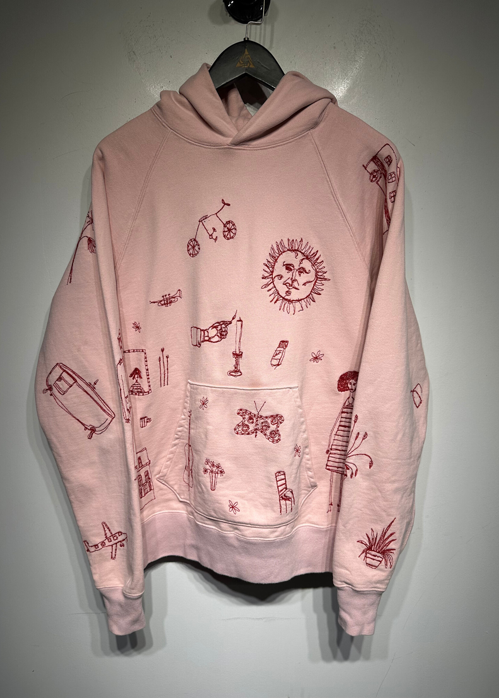 Samuel Zelig Pink Red Embroidery Hoodie M Masc