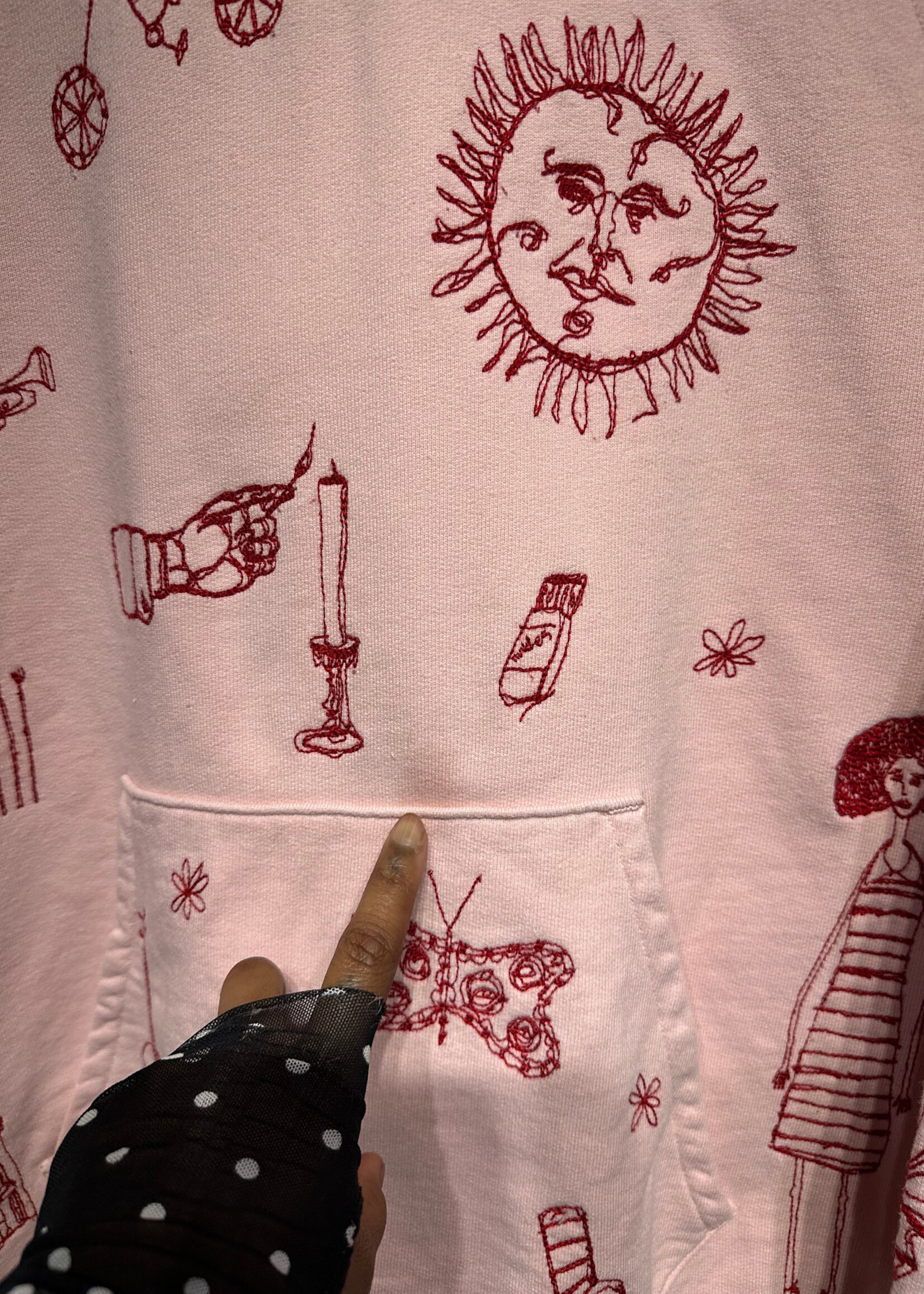 Samuel Zelig Pink Red Embroidery Hoodie M Masc
