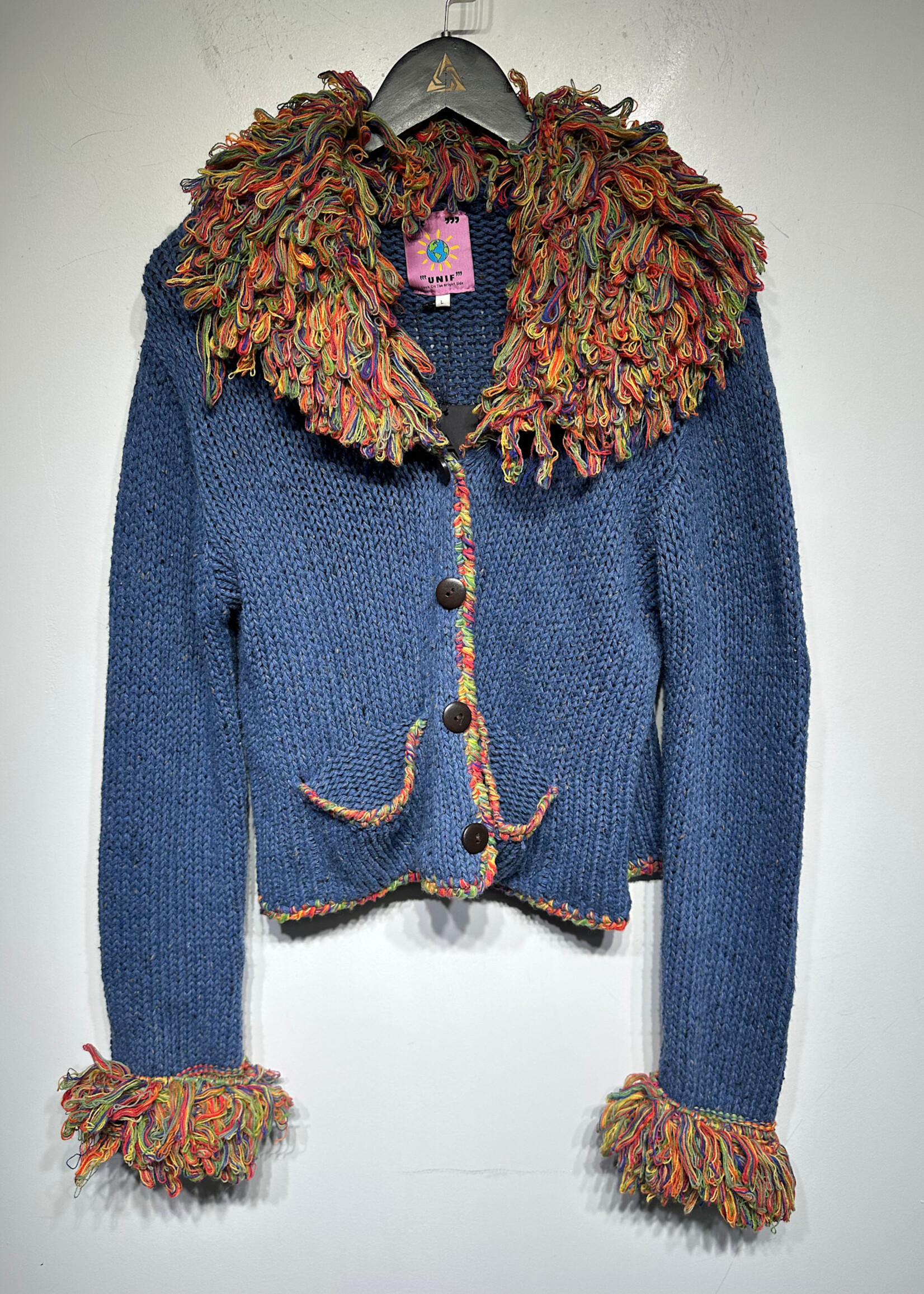Unif Blue Multicolor Fringe Sweater L