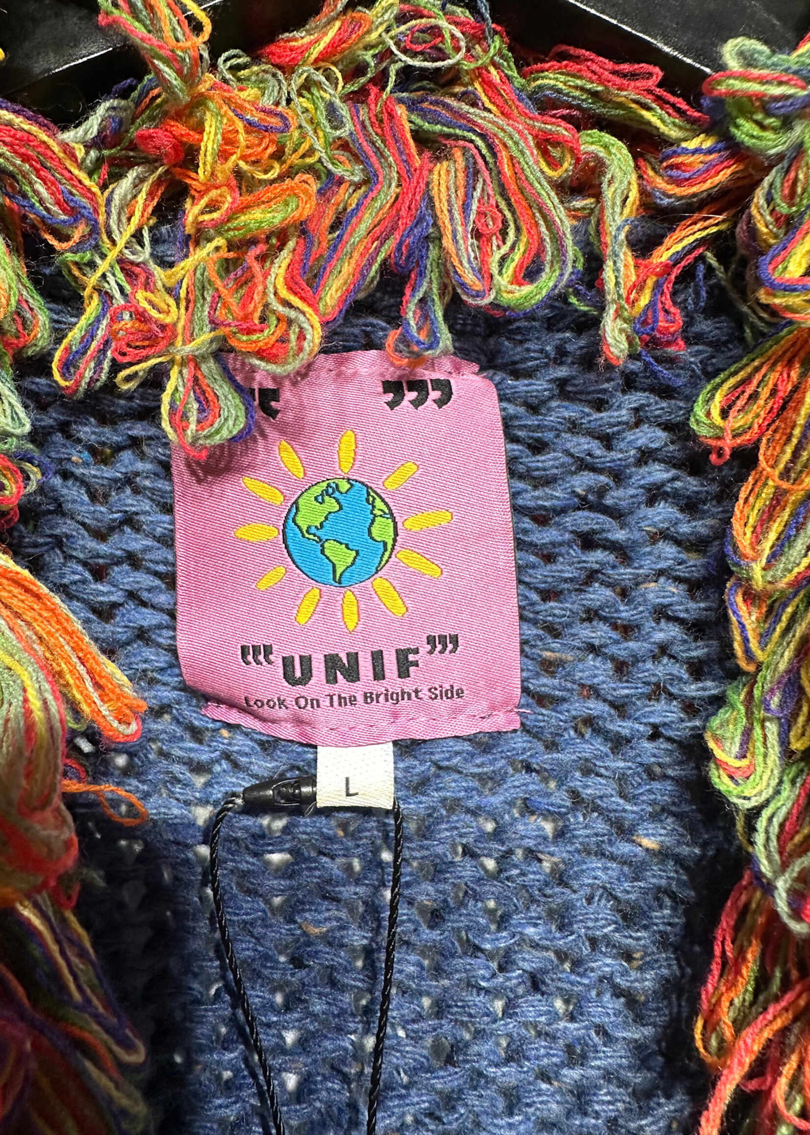 Unif Blue Multicolor Fringe Sweater L