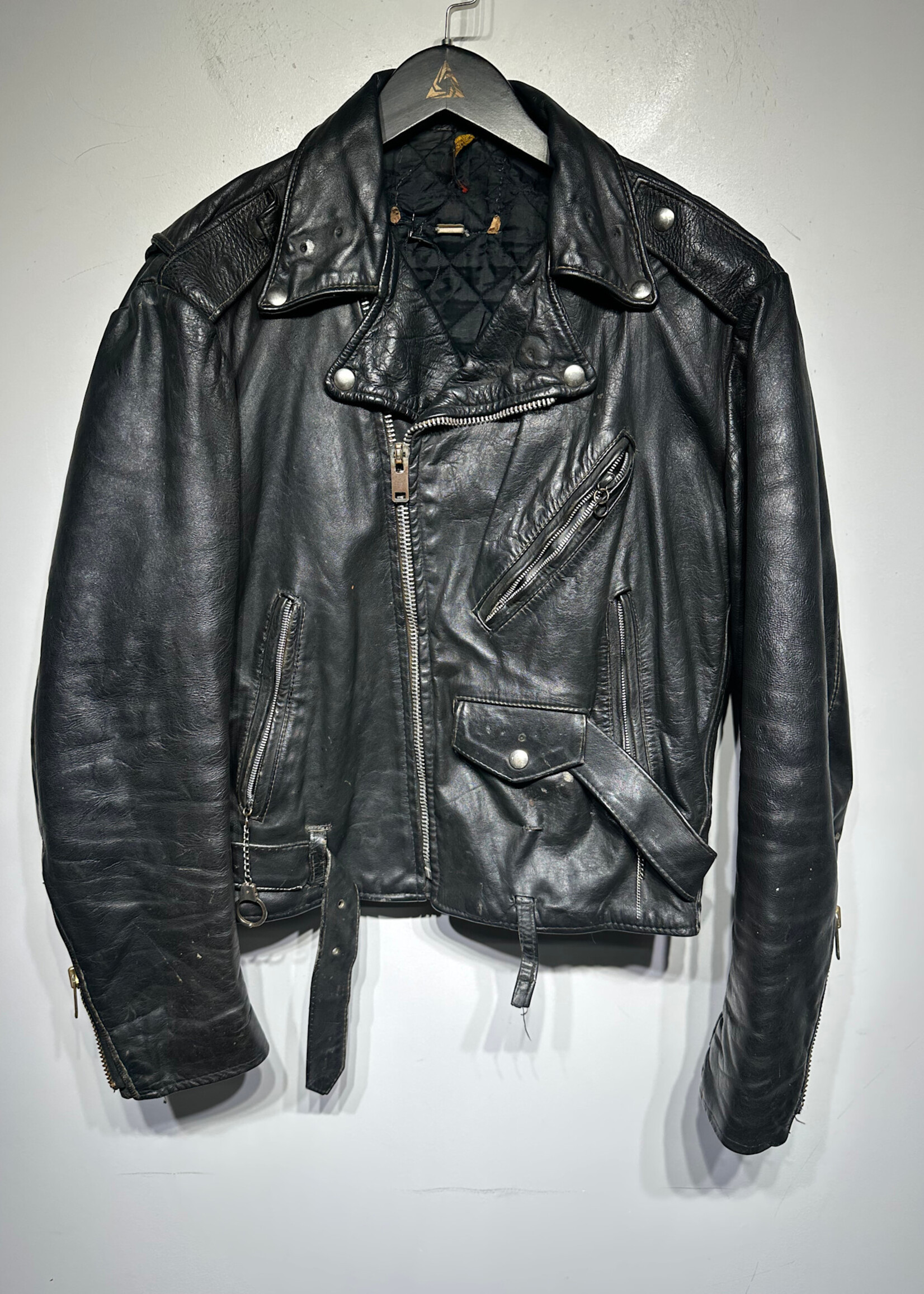 Vintage Crop Leather Biker Jacket Masc S AS IS