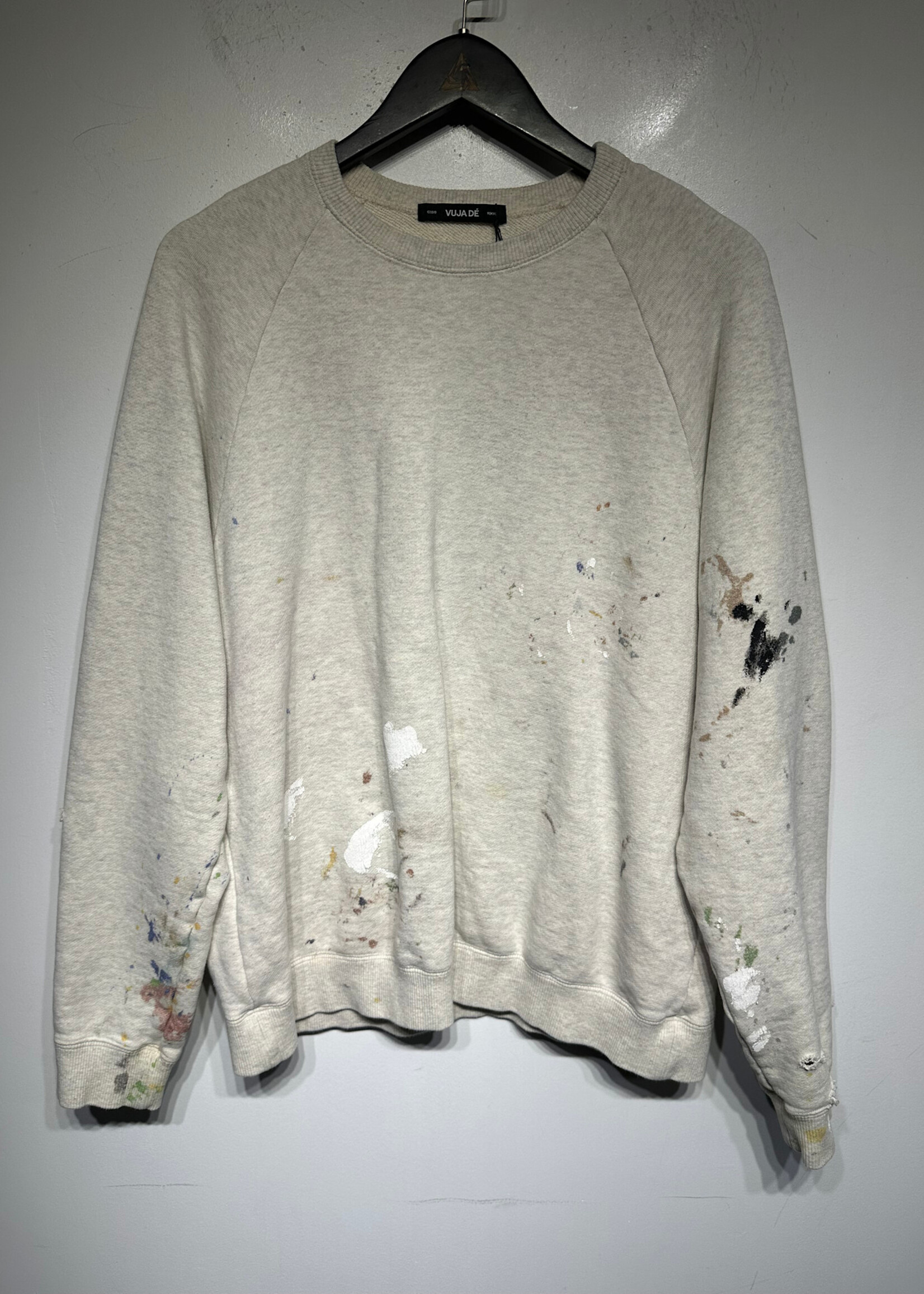 Vuja De Light Grey Paint Splatter Crewneck L Masc