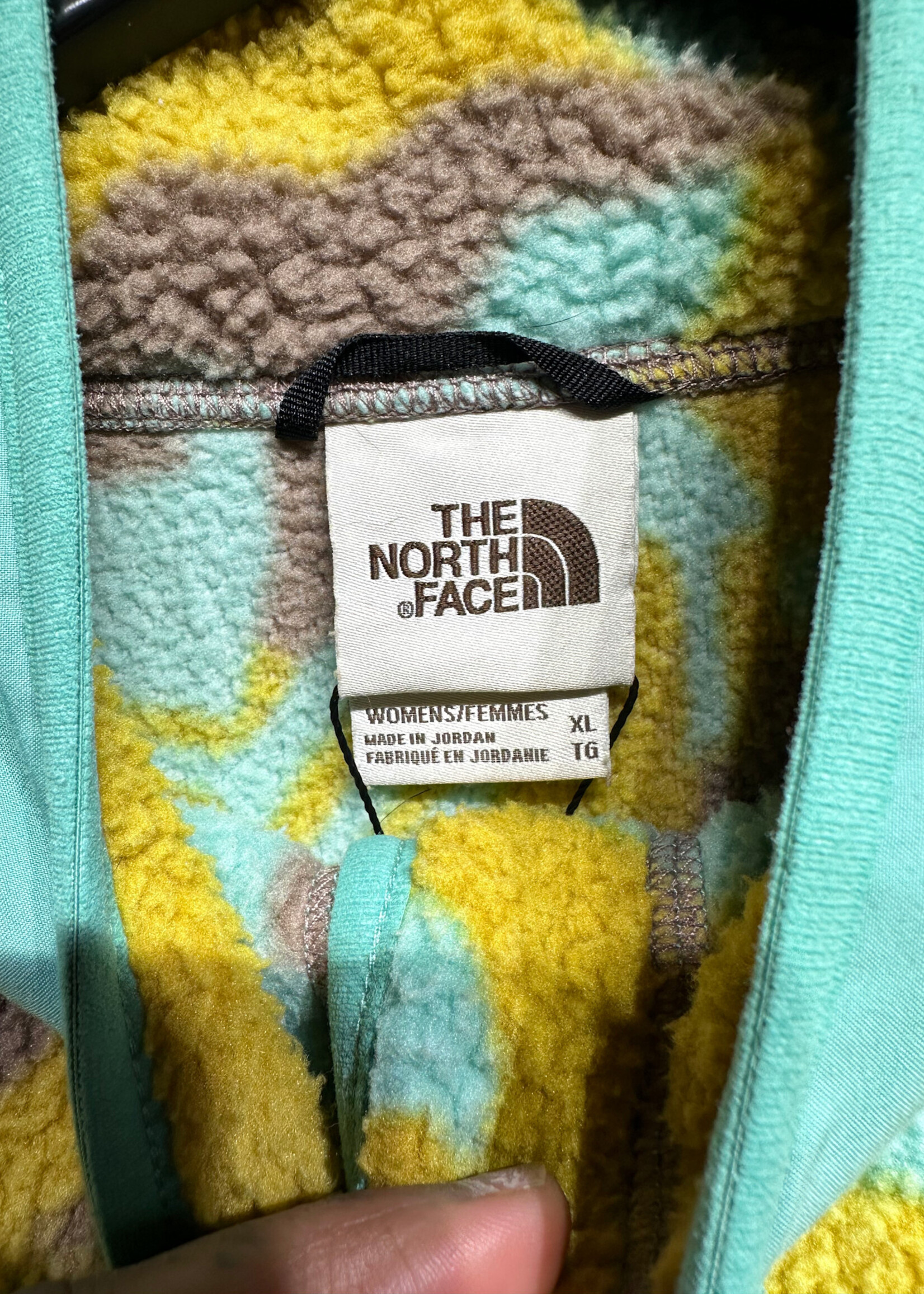 North Face Blue Yellow Sherpa Jacket Fem XL