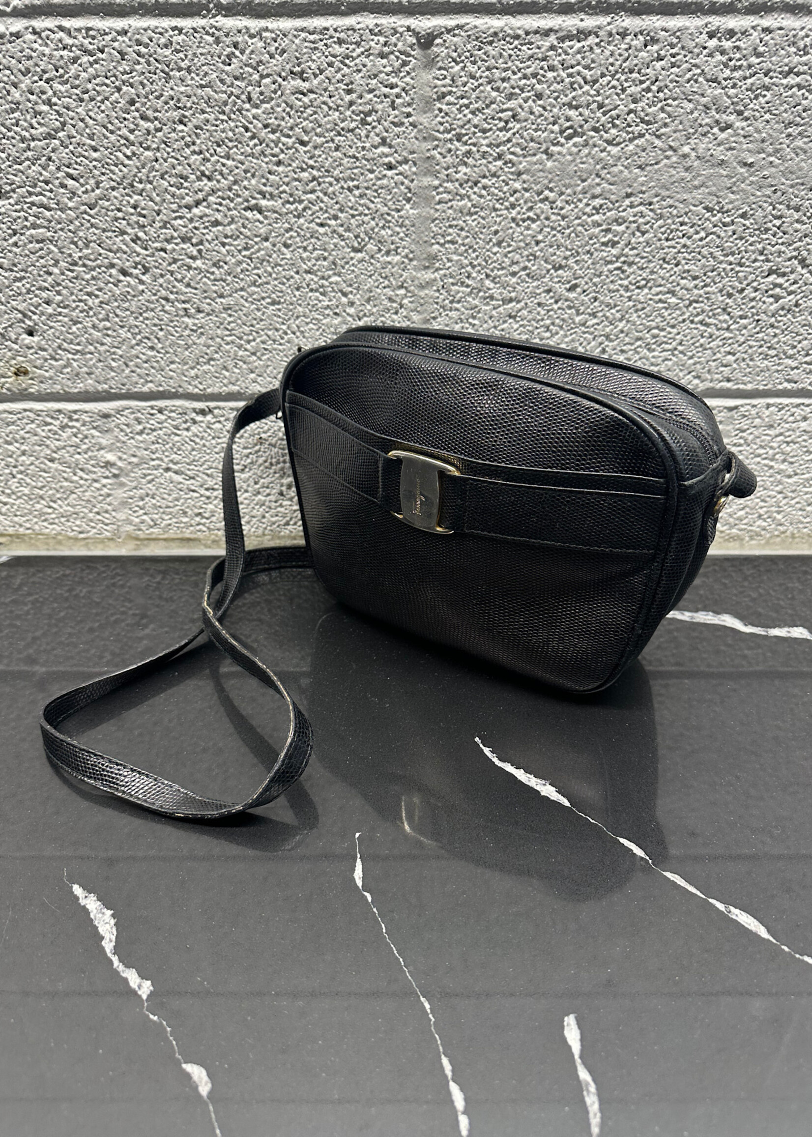 Ferragamo Vintage Black Leather Crossbody As Is