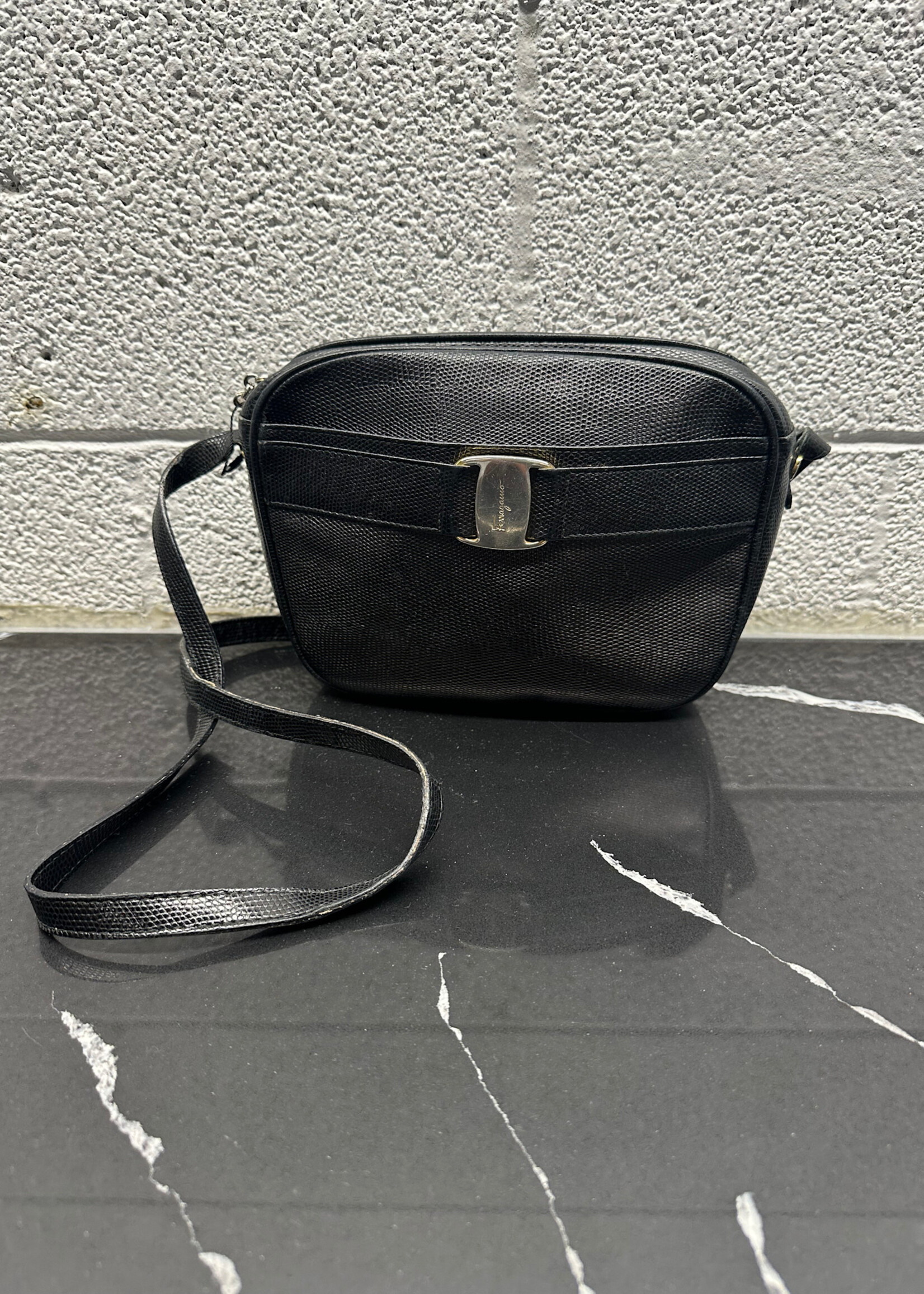 Ferragamo Vintage Black Leather Crossbody As Is