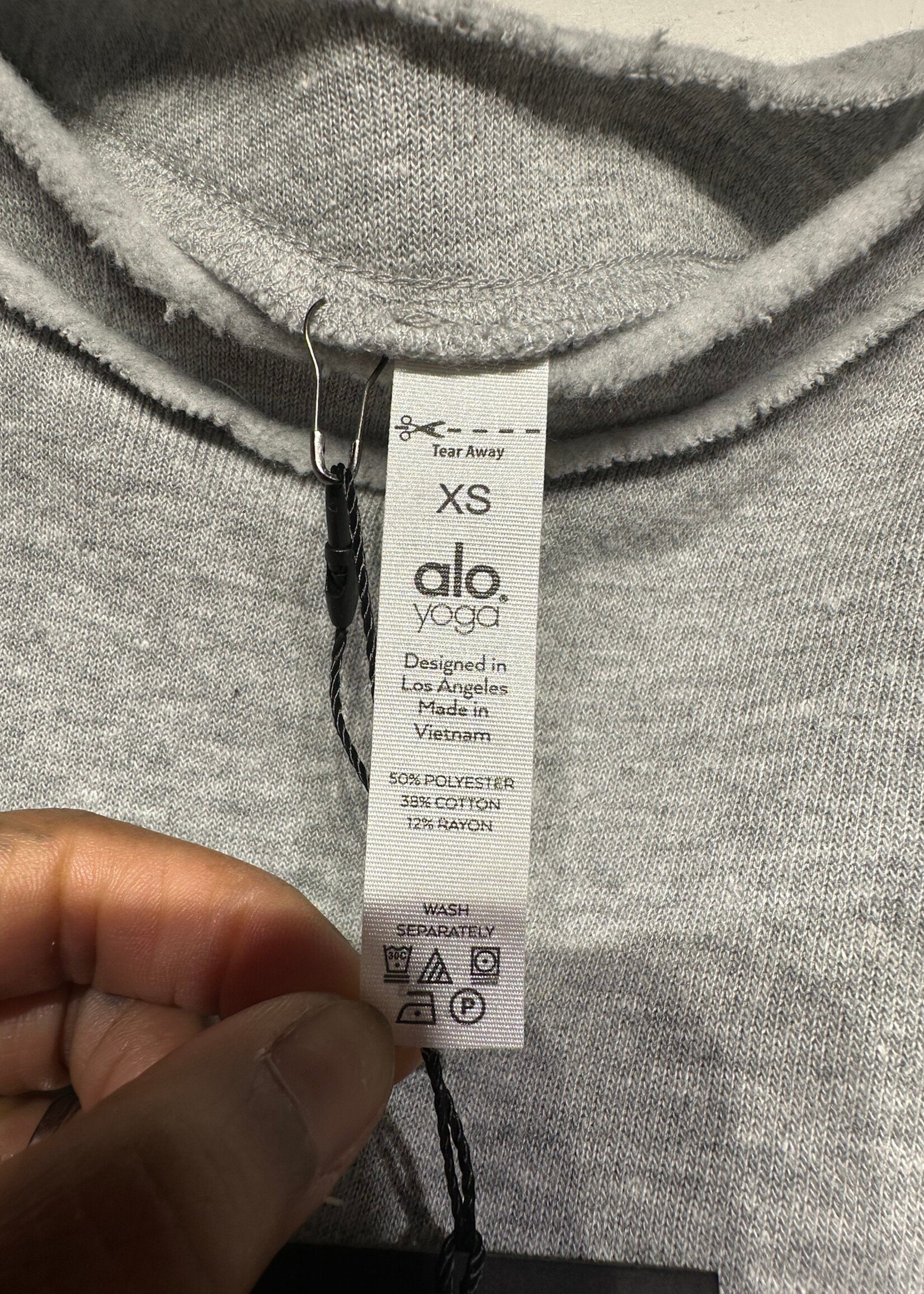 ALO GREY CUTOFF SWEATSHIRT XS