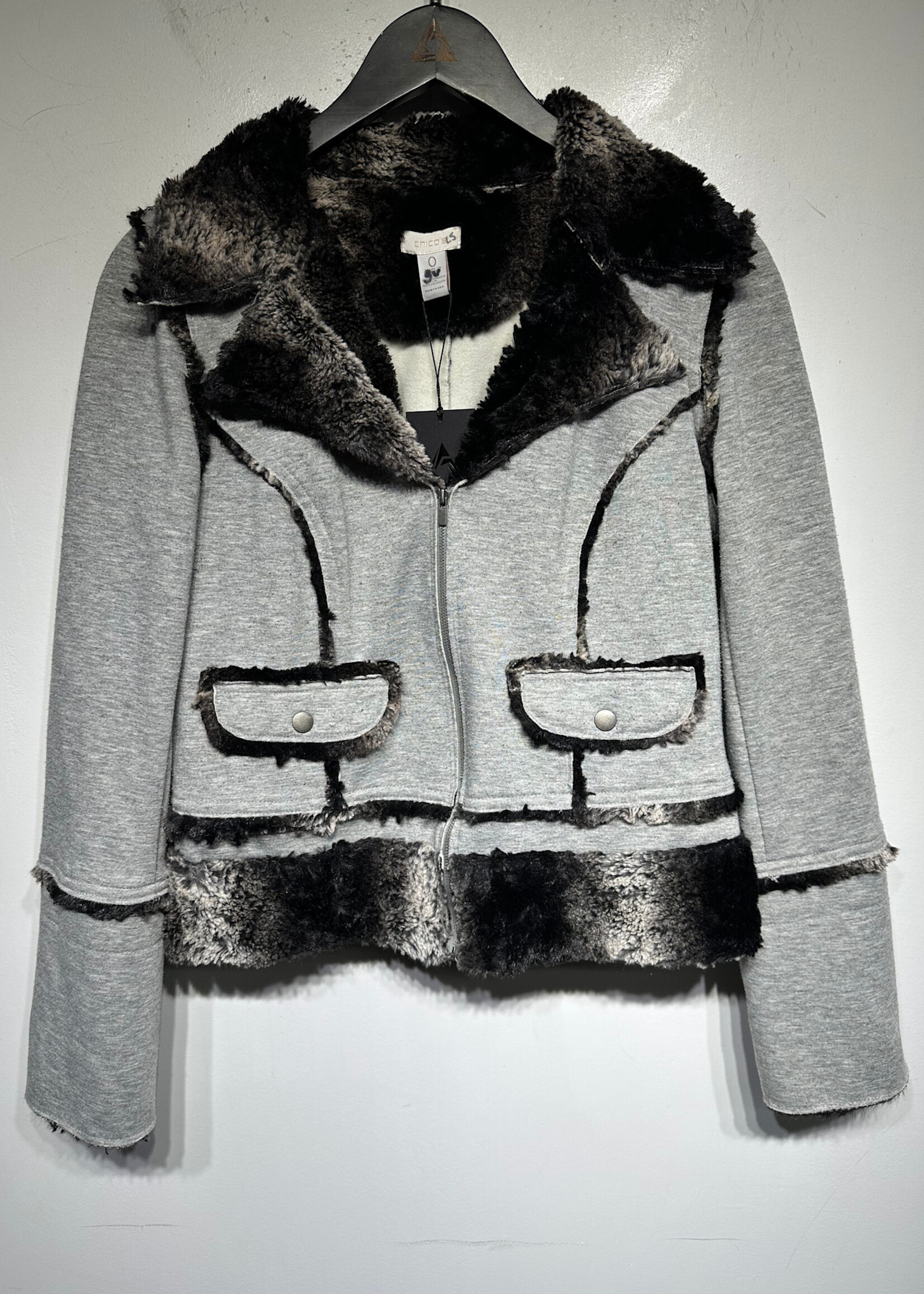 Chicos Faux Fur Detail Grey Jacket S