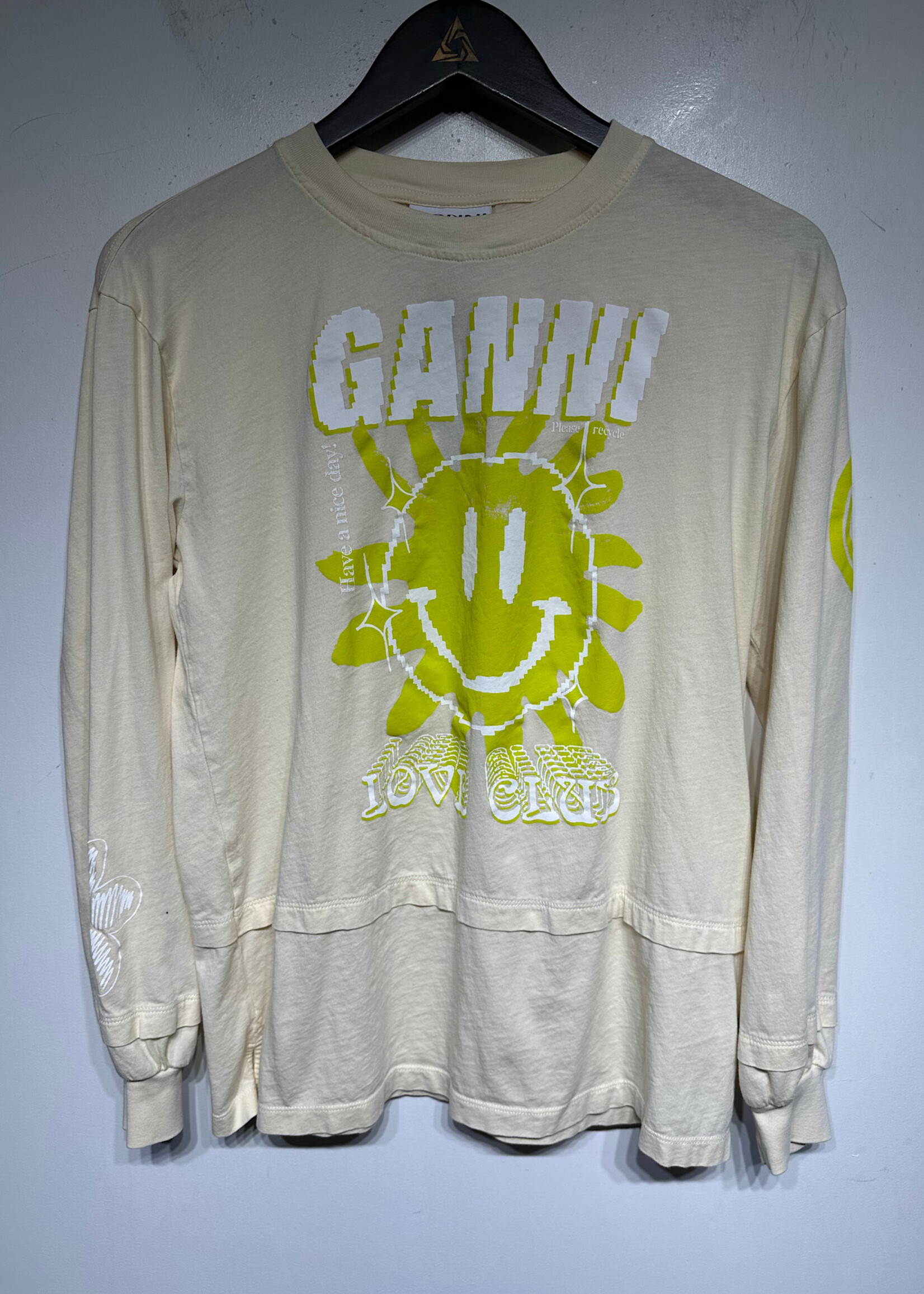 Ganni Love Club White L/S Tee Fem S