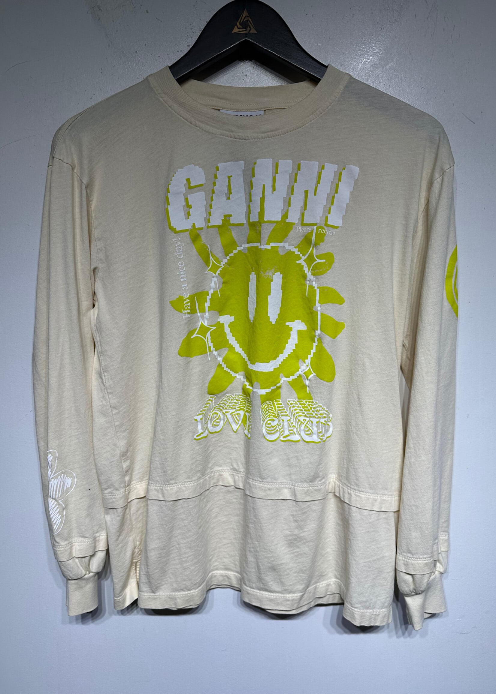 Ganni Love Club White L/S Tee S