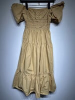 Wilfred Tan Puff Sleeve Pleated Dress XS
