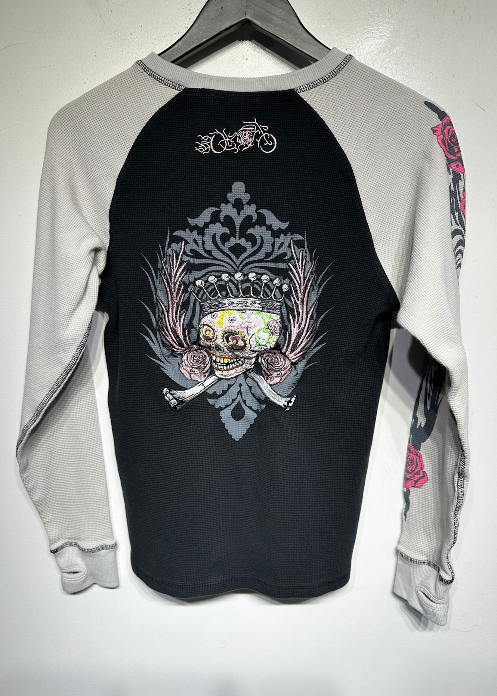 Ride Or Die Black White Thermal Skull Moto L/S Tee L