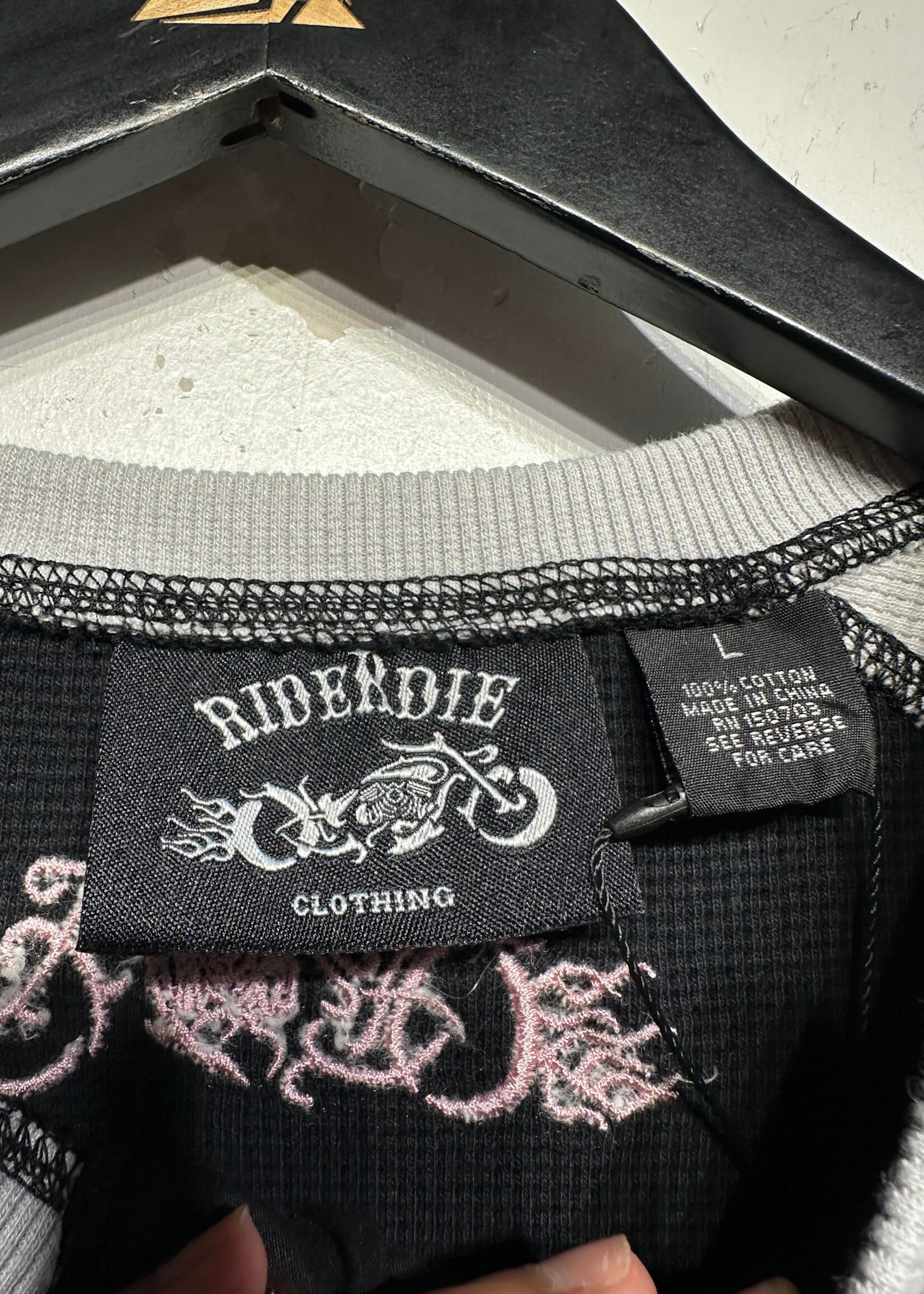 Ride Or Die Black White Thermal Skull Moto L/S Tee L