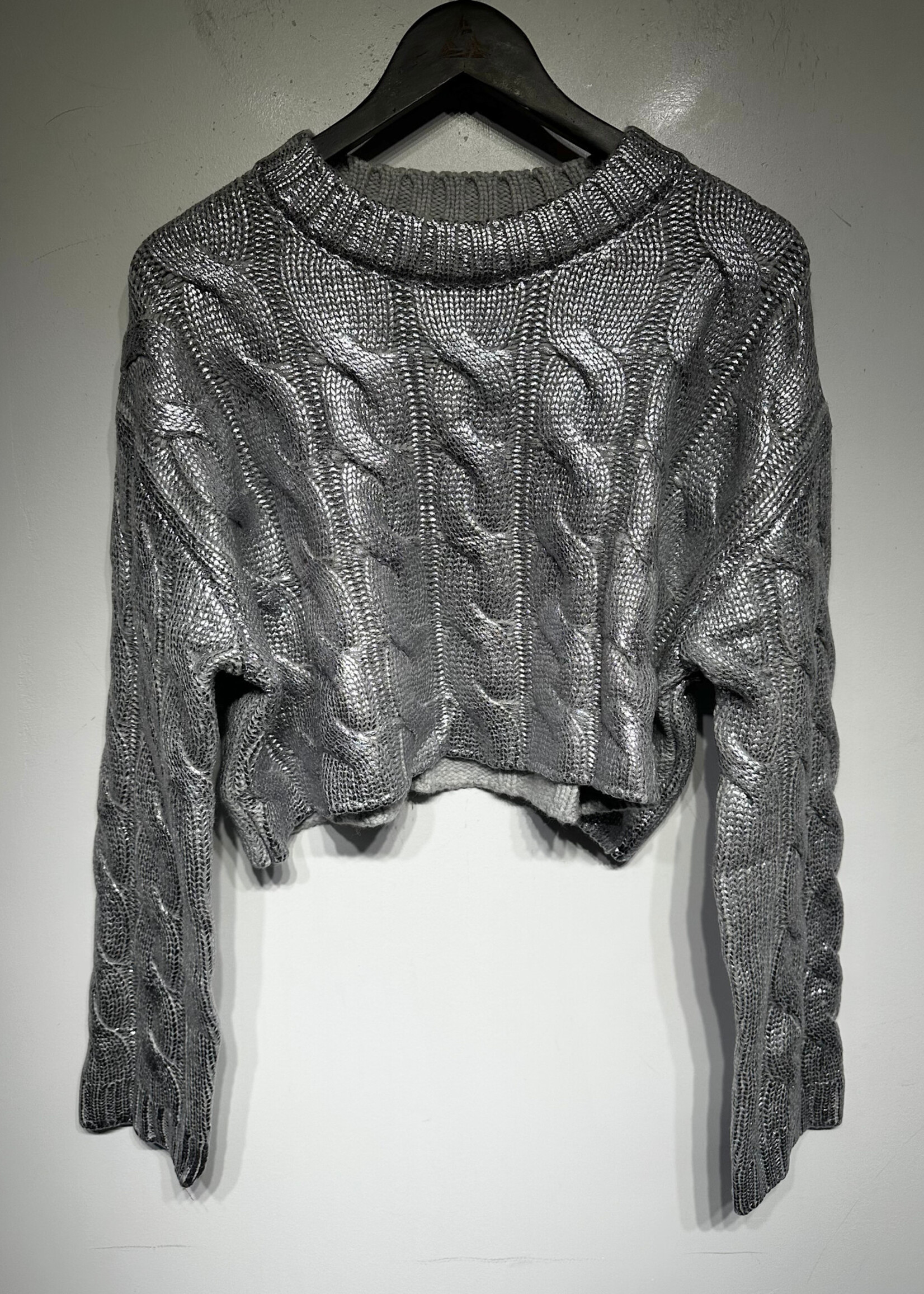 Noli Shop NWT Silver Cable Knit Crop Sweater S