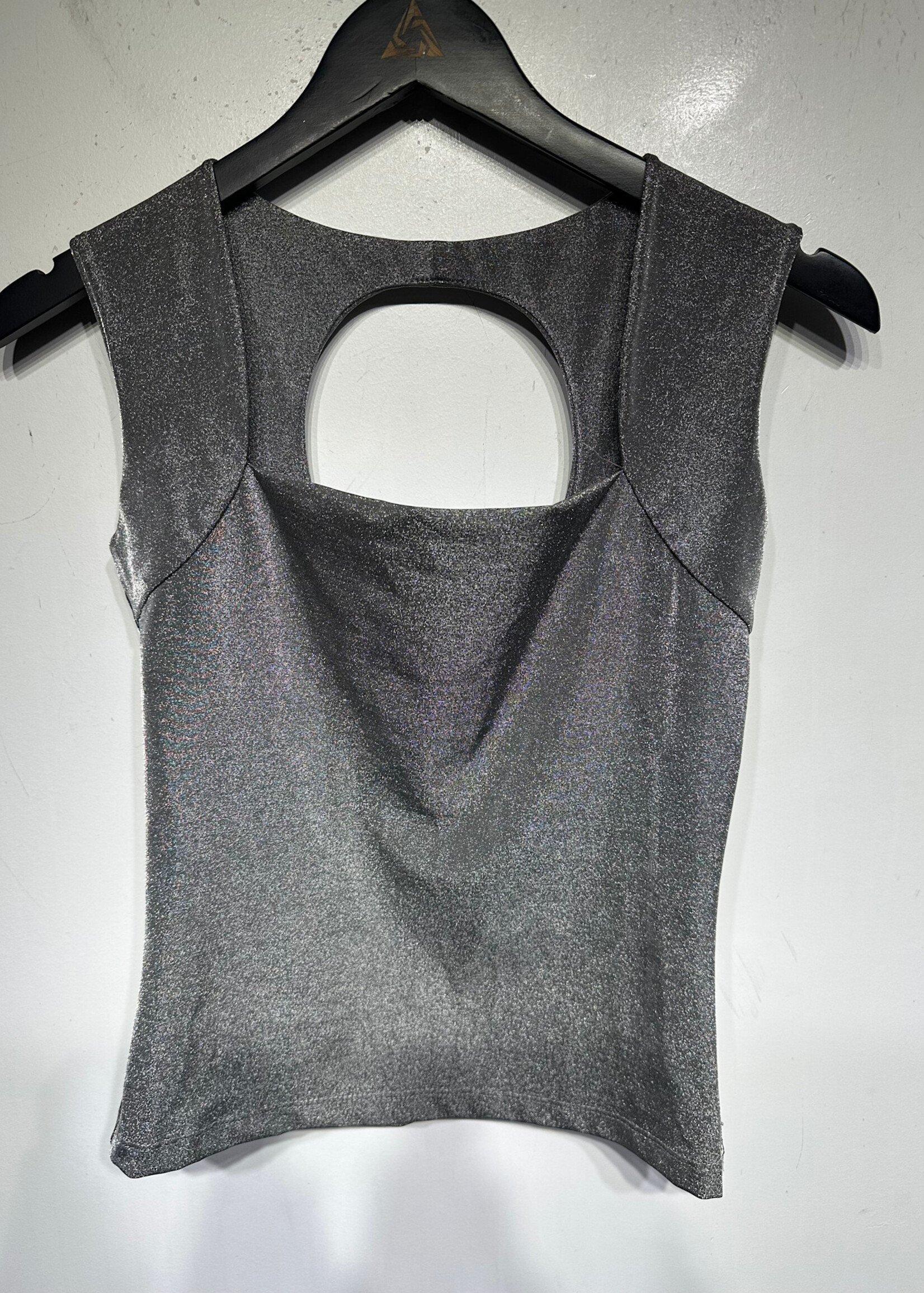 F21 Vintage Silver Cutout Top L