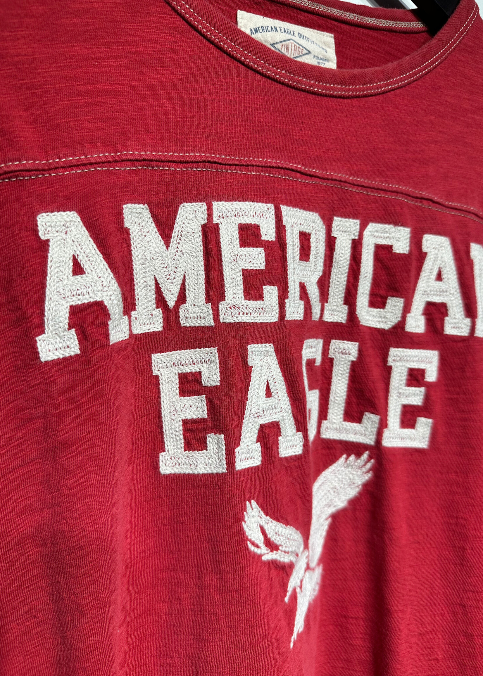 American Eagel Stitch Detail Red LS XL