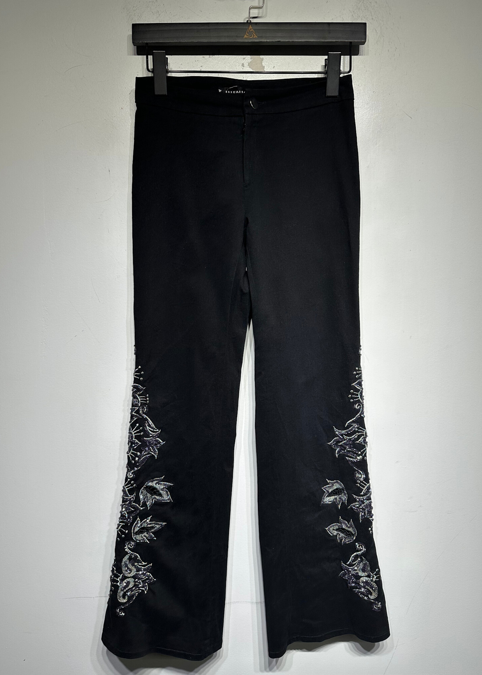 Elleallo Div Embroidered Black Flare Pants 25