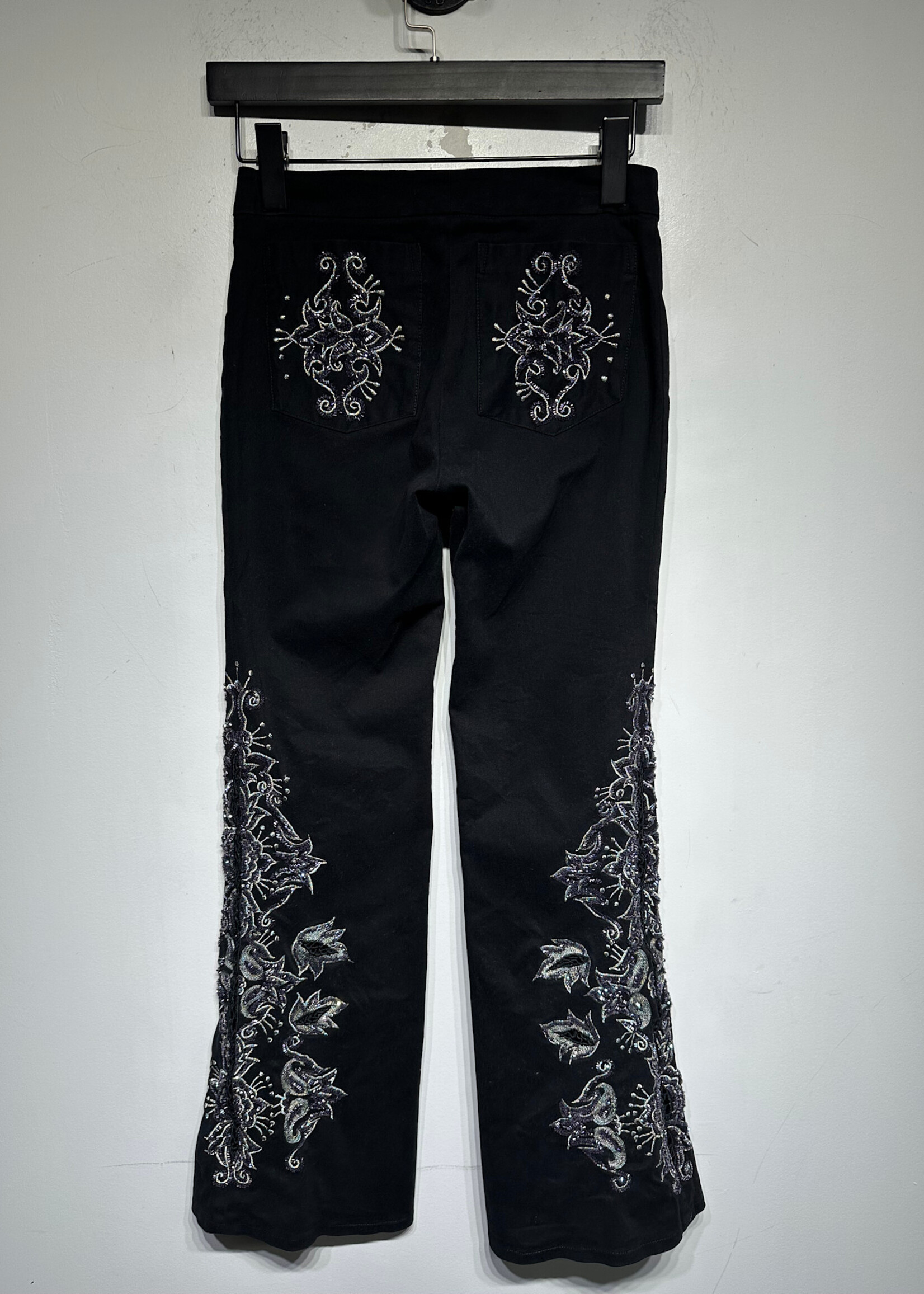Elleallo Div Embroidered Black Flare Pants 25