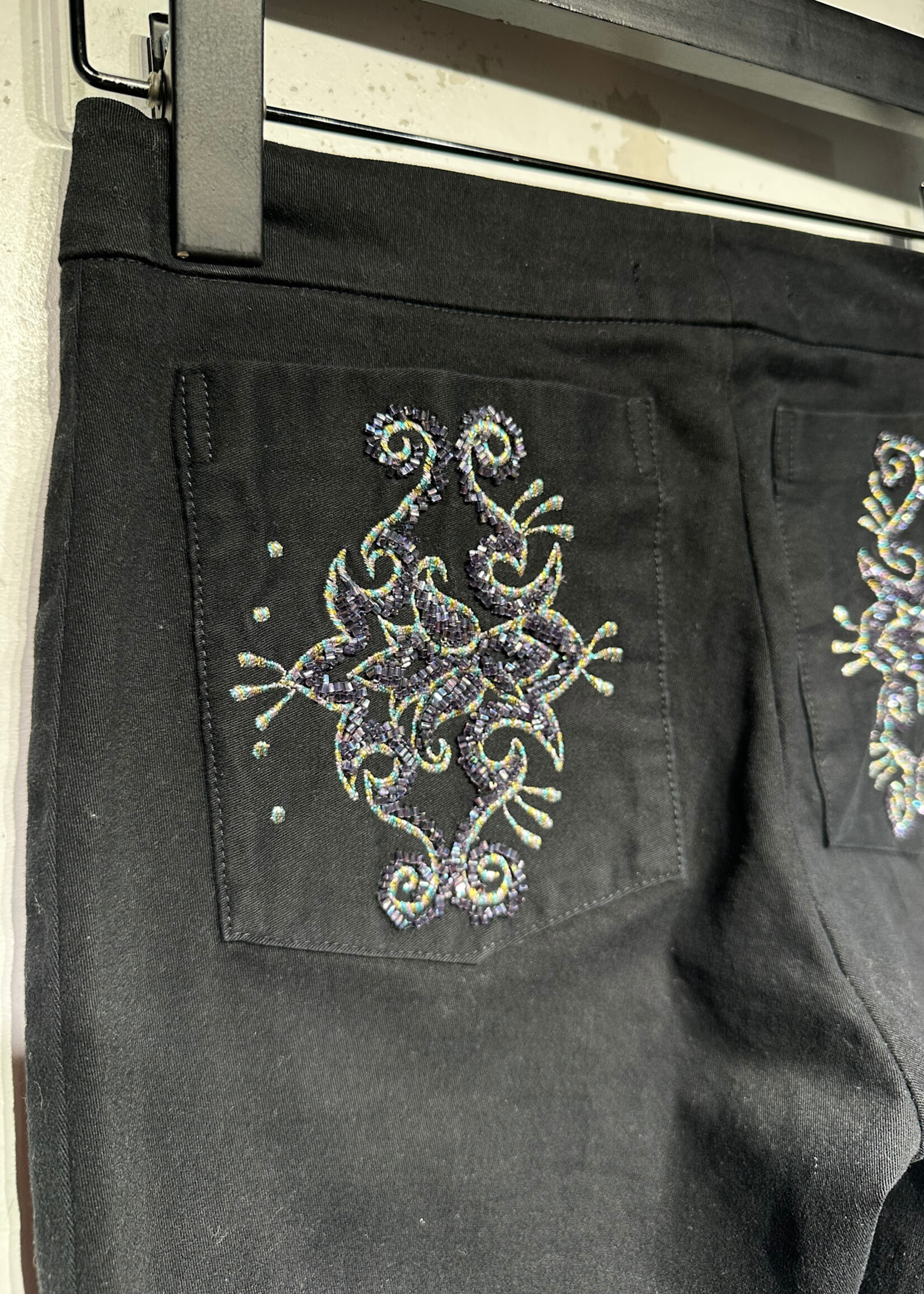 Elleallo Div Embroidered Black Flare Pants 25