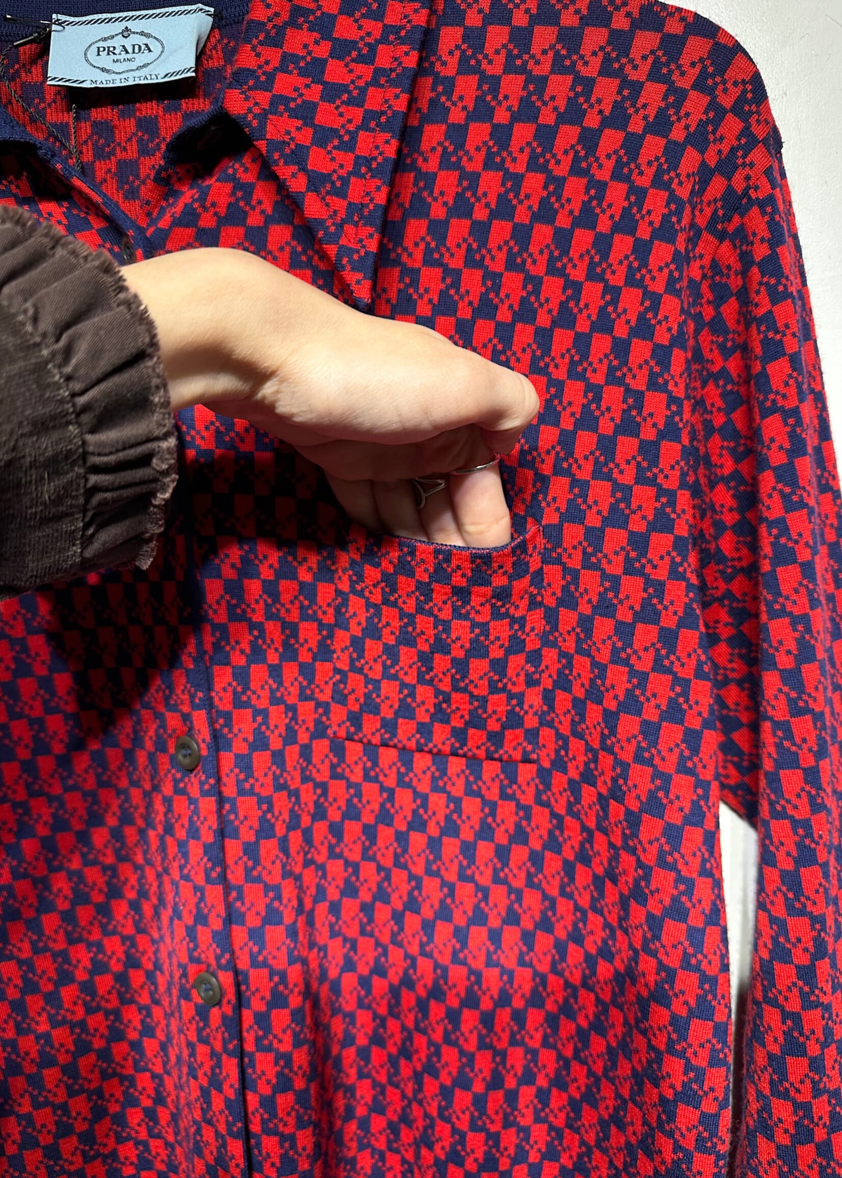 Prada Knit Geometric Button Up Masc M