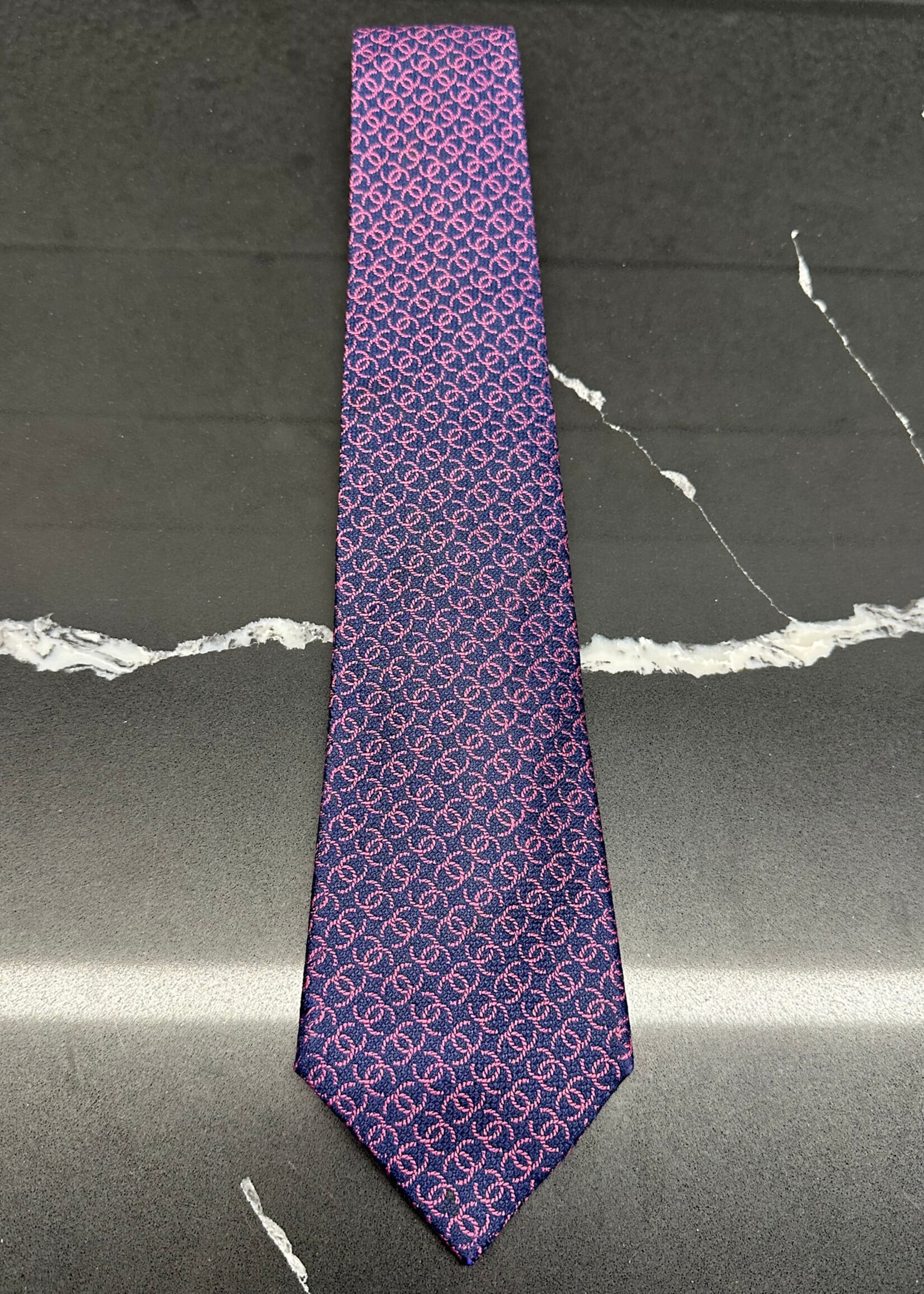 Chanel Navy/Red Monogram Tie OS AS IS