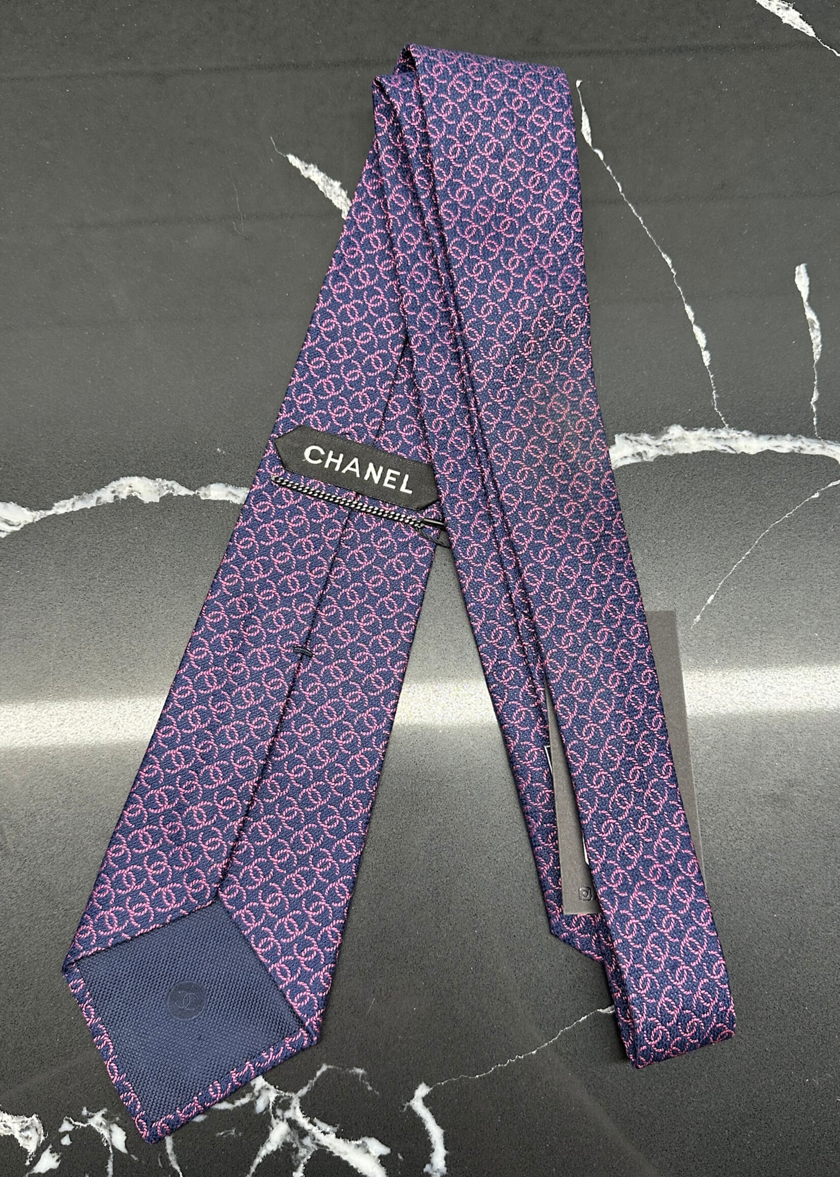 Chanel Navy/Red Monogram Tie OS AS IS