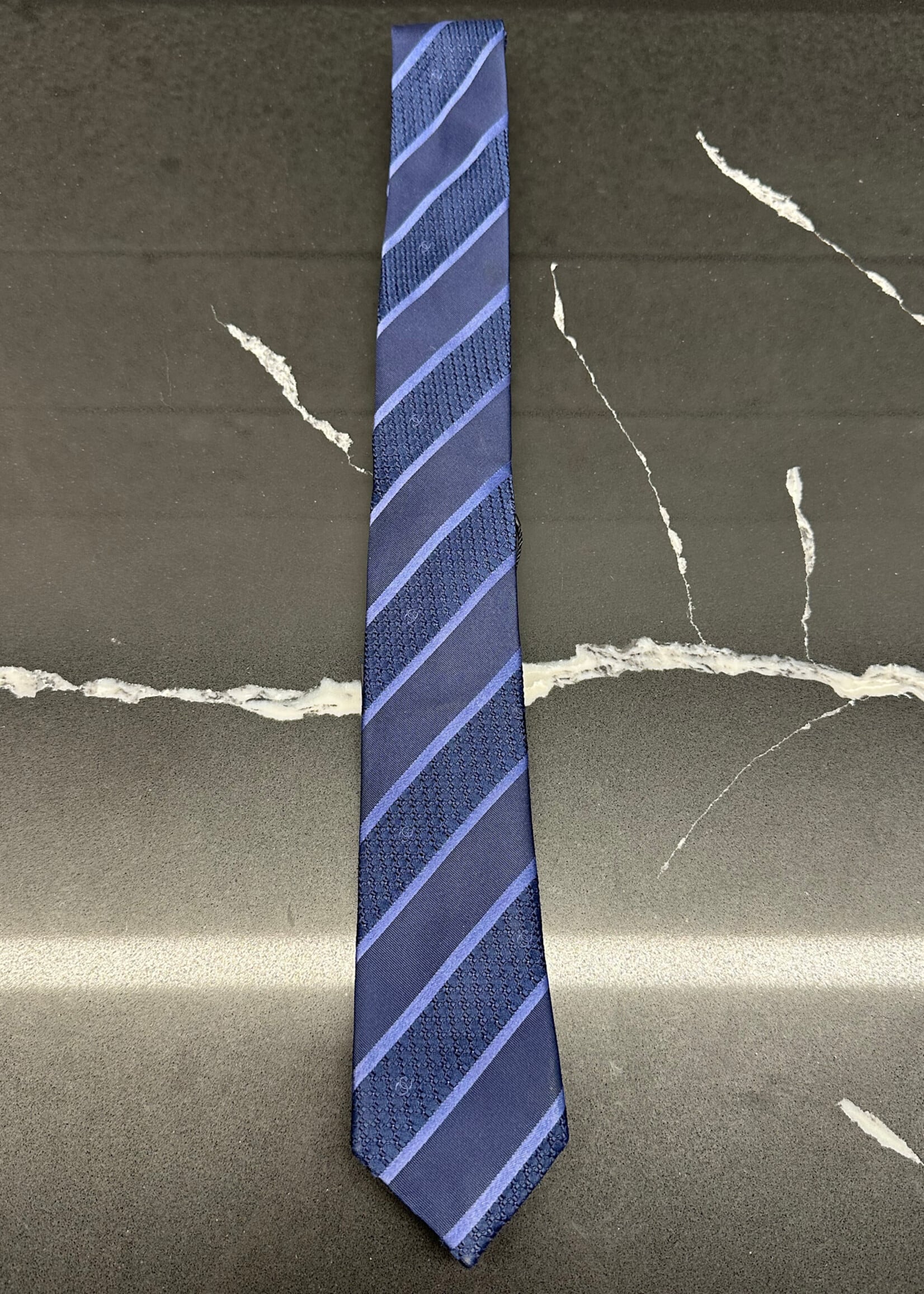Chanel Navy Textured Stripe Tie OS AS IS