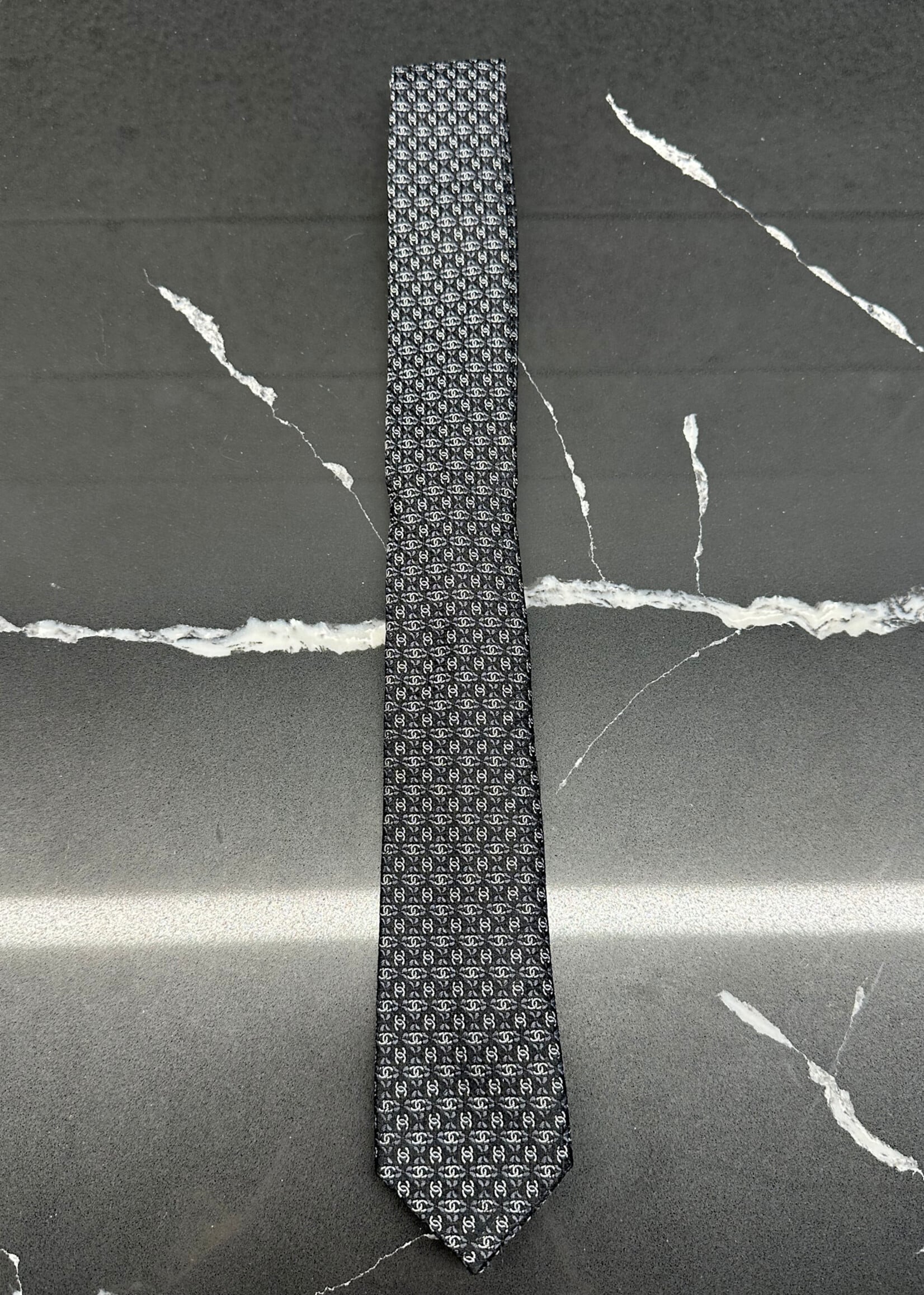 Chanel Black/Grey Small Monogram Thin Tie OS