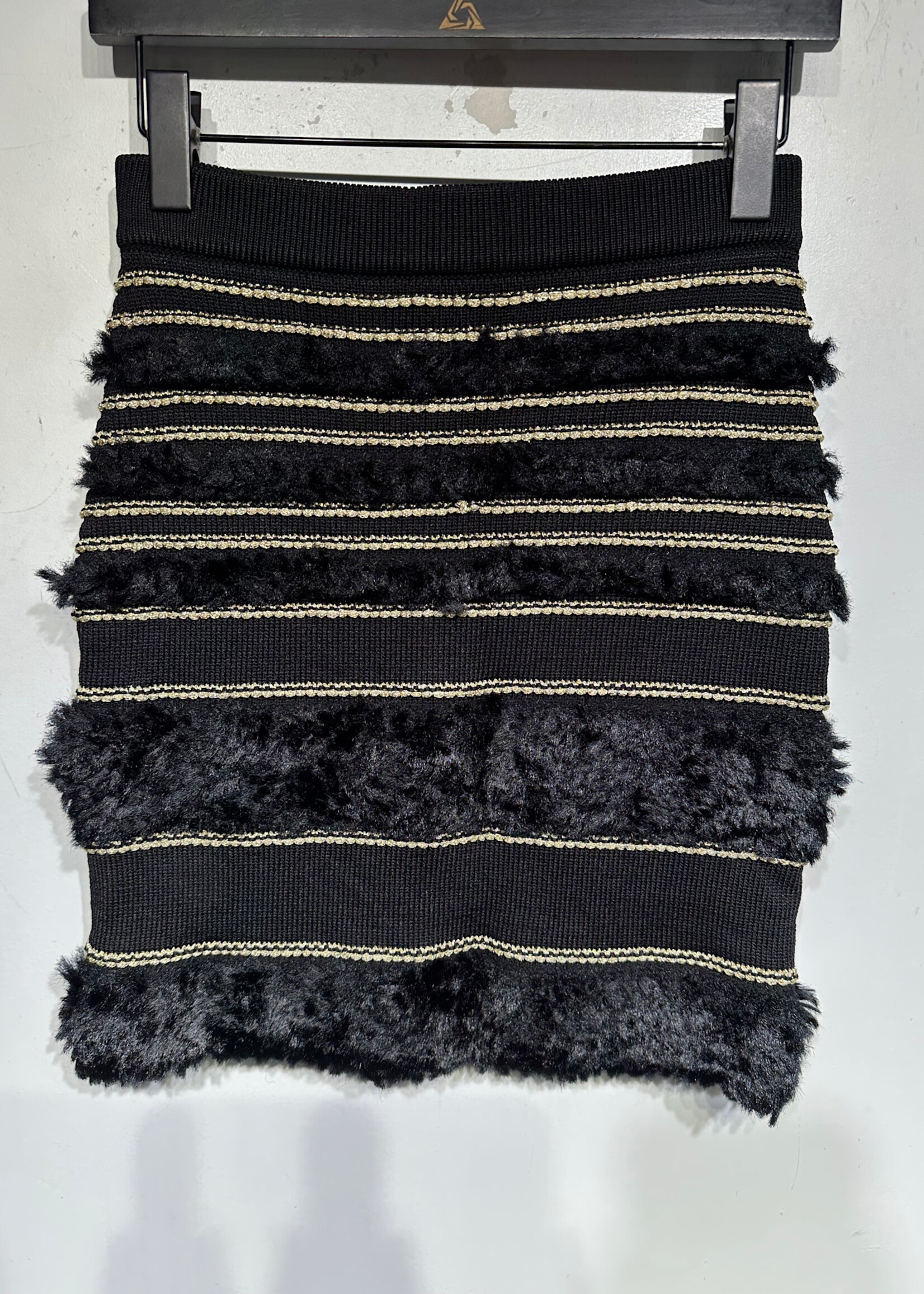 Balmain Black/Gold Tiered Midi Skirt 25-27