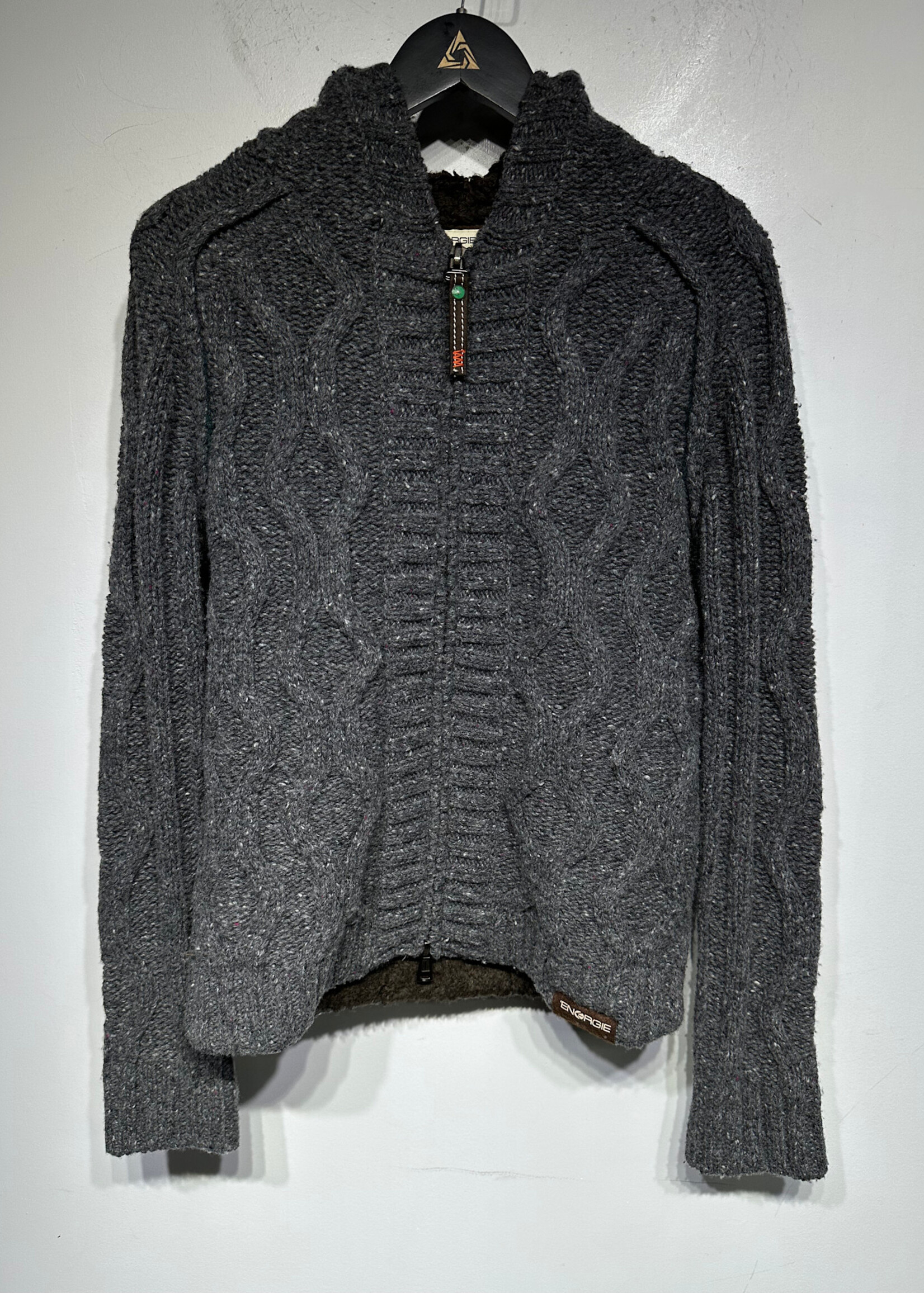 Energie Grey Knit Zipup Hoodie Masc M