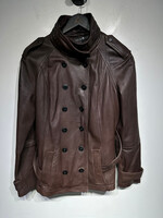 7 For All Mankind Dark Brown Leather Overcoat Fem L