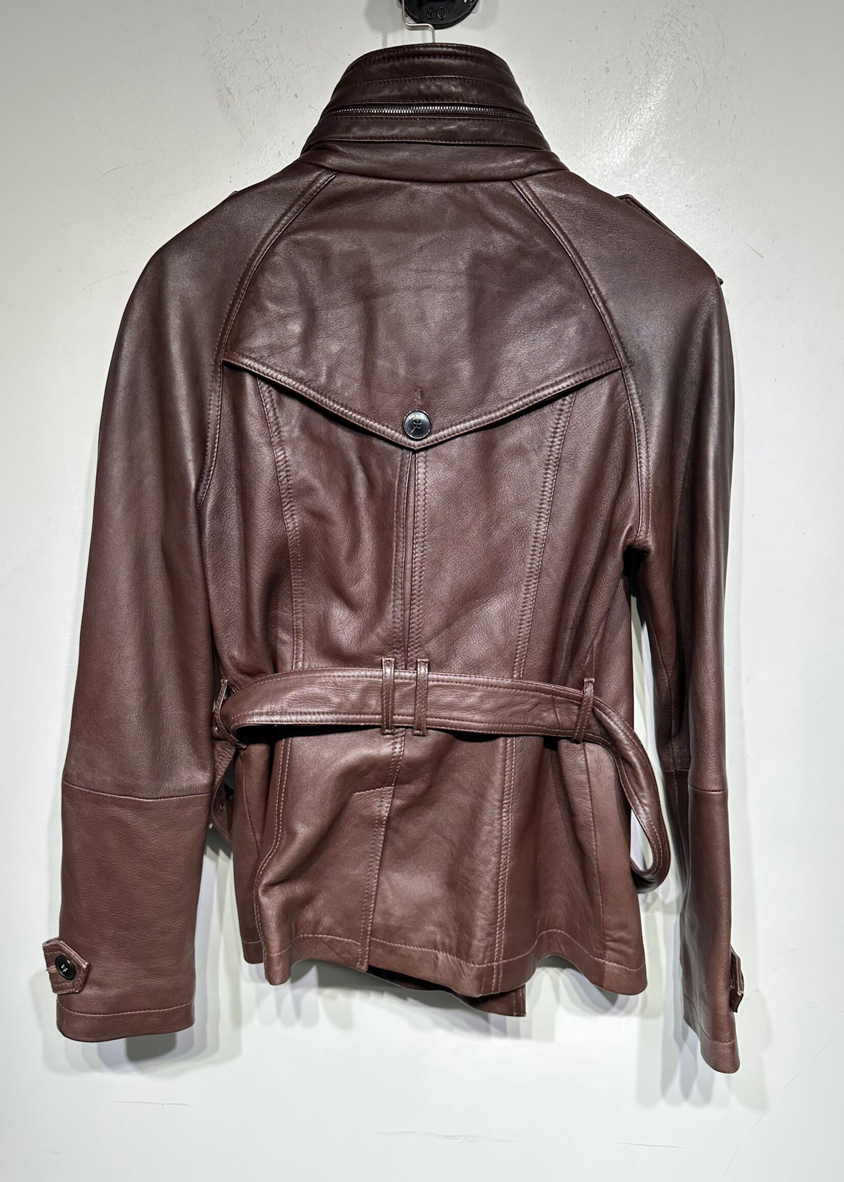 7 For All Mankind Dark Brown Leather Overcoat Fem L