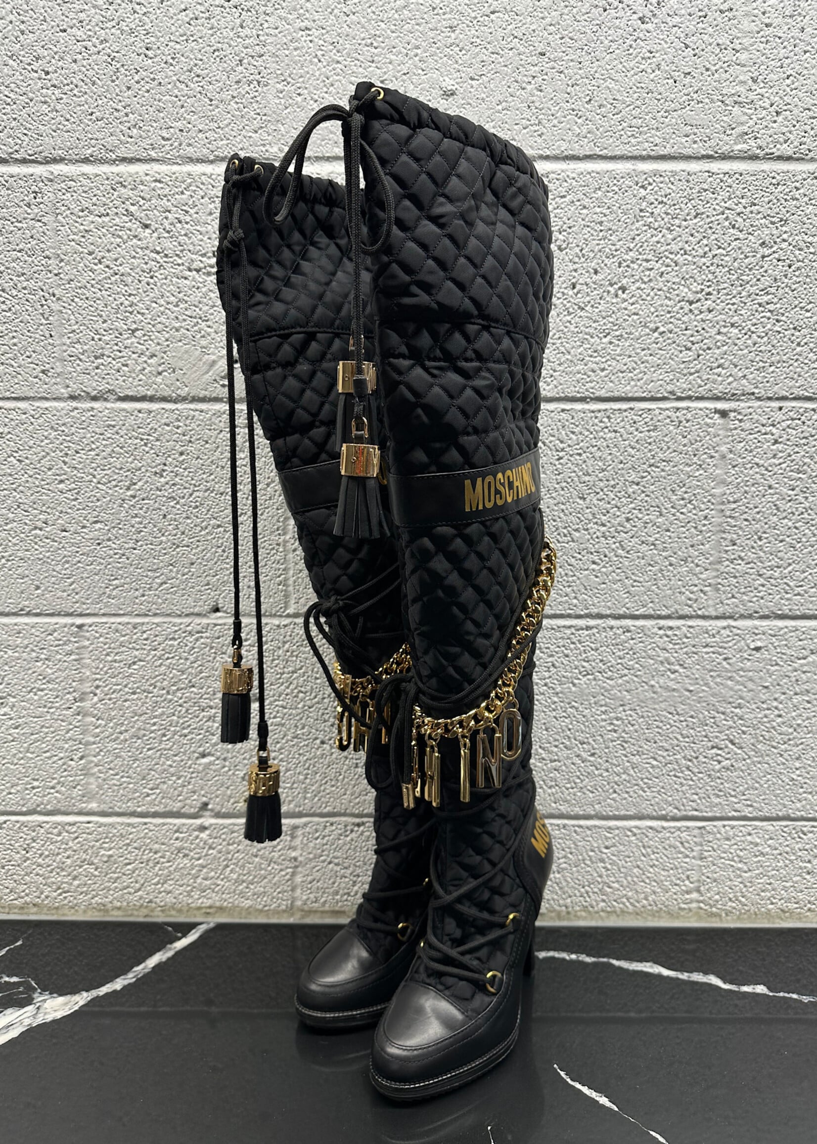 Moschino X H&M Black/Gold Puffer Boots 8